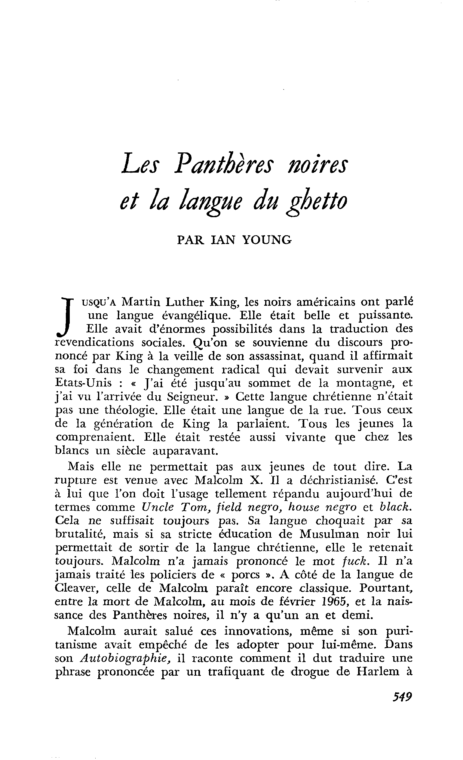 Les Panthères noires et la langue du ghetto
