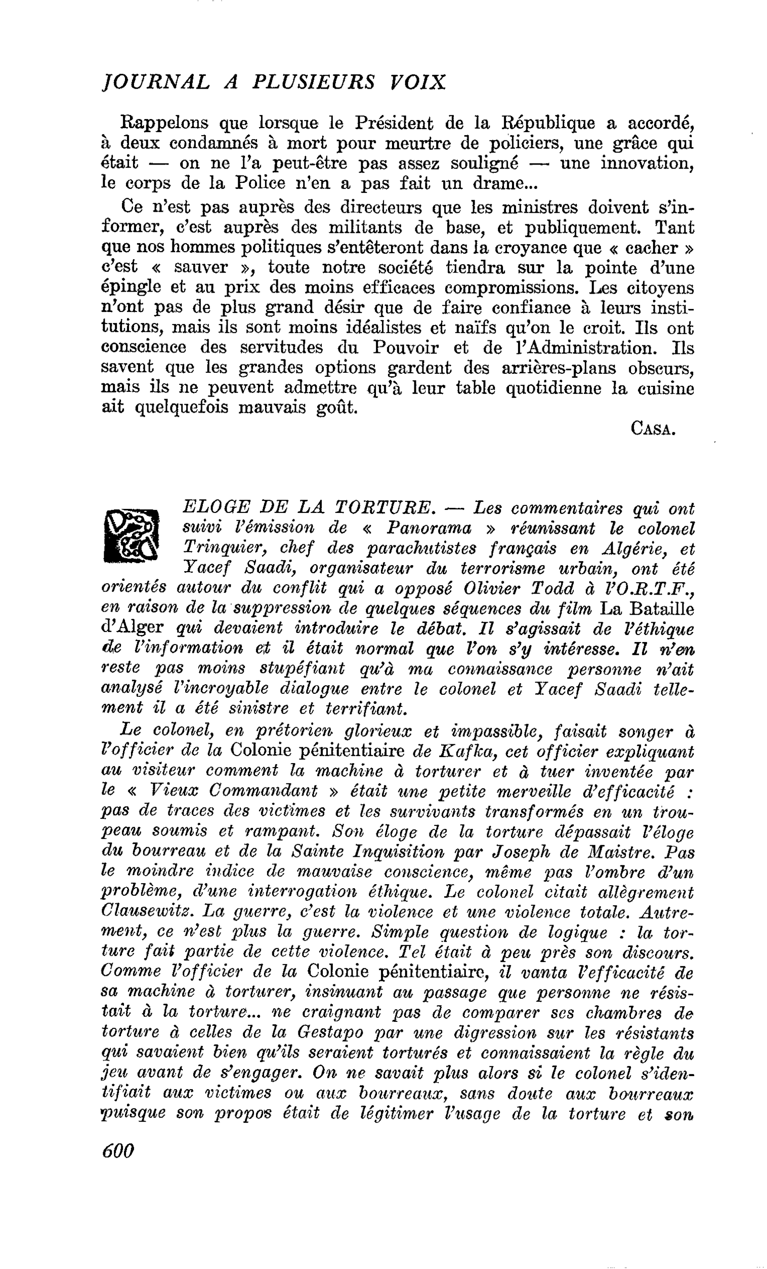 ELOGE DE LA TORTURE