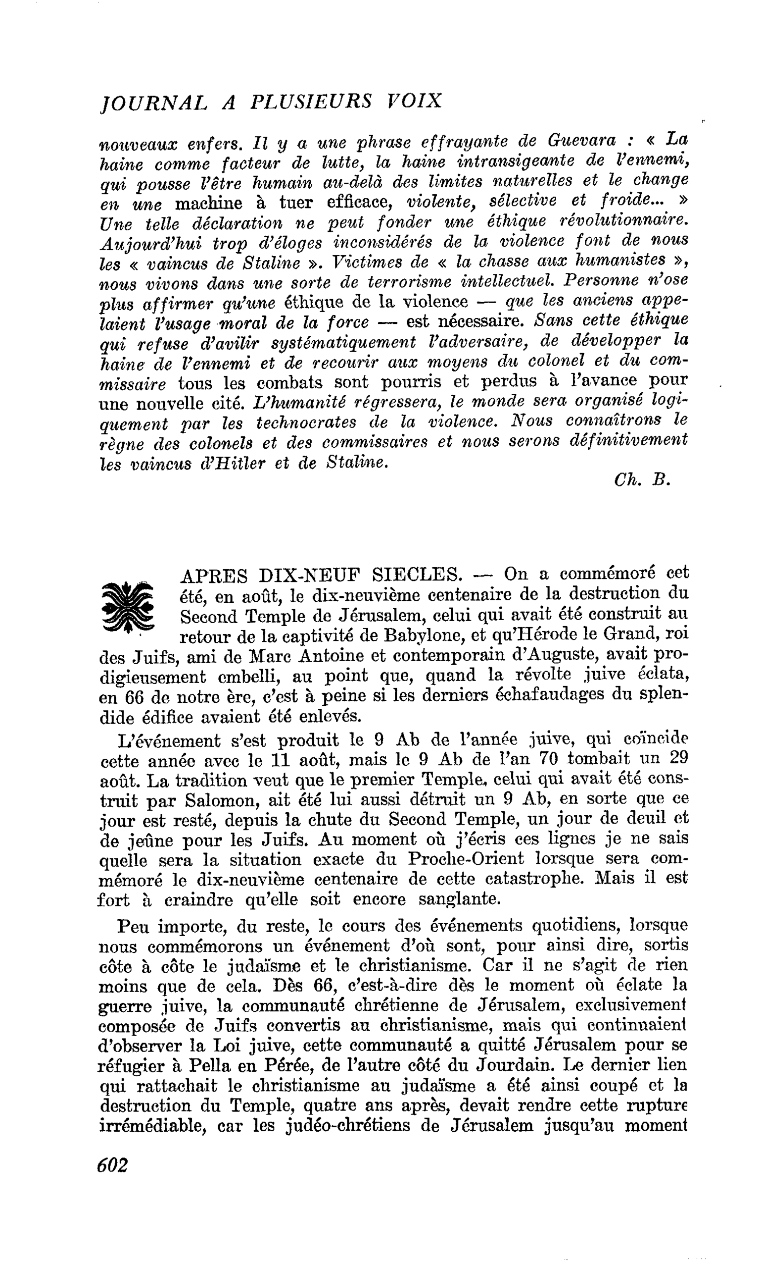 APRES DIX-NEUF SIECLES