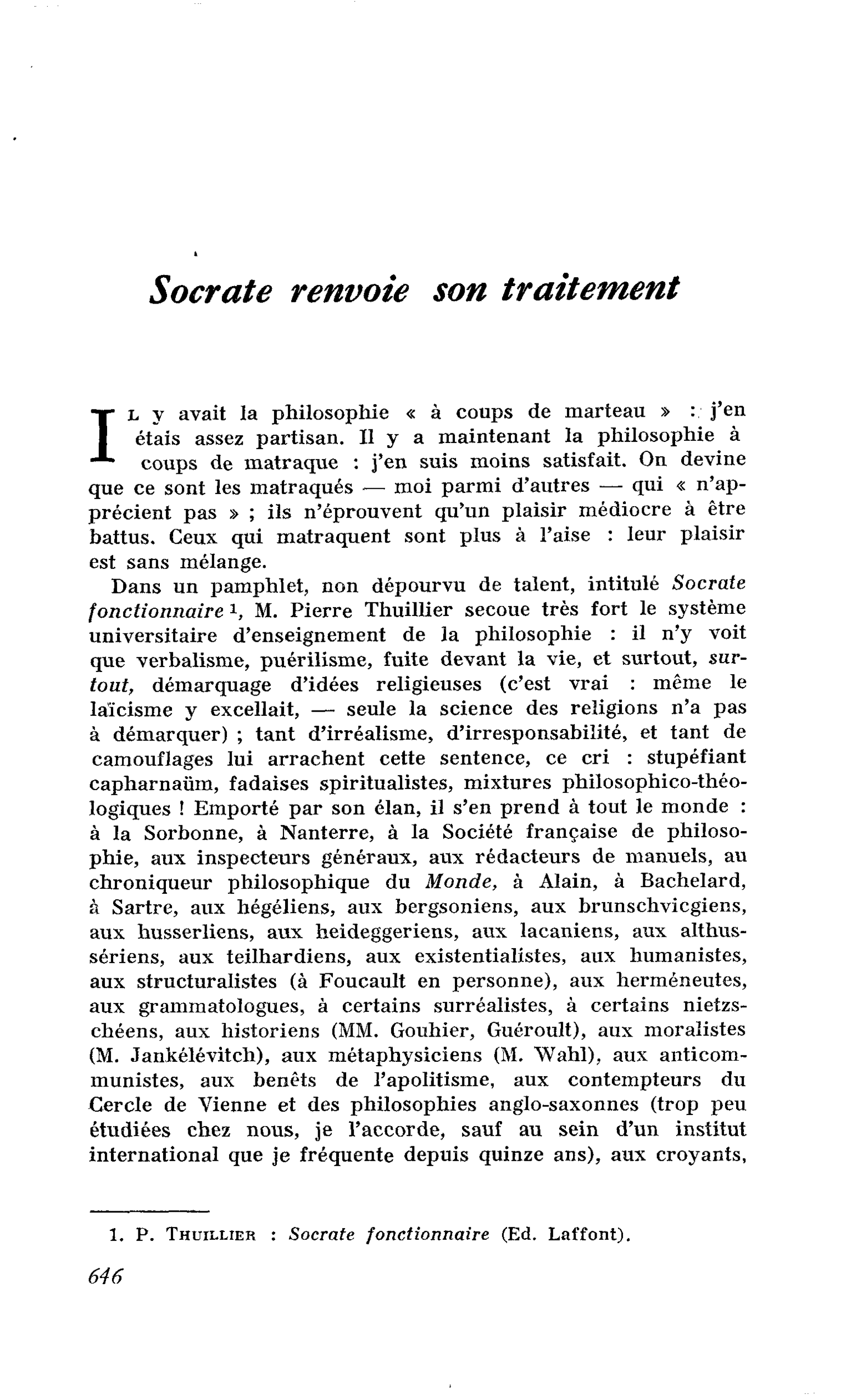Socrate renvoie son traitement