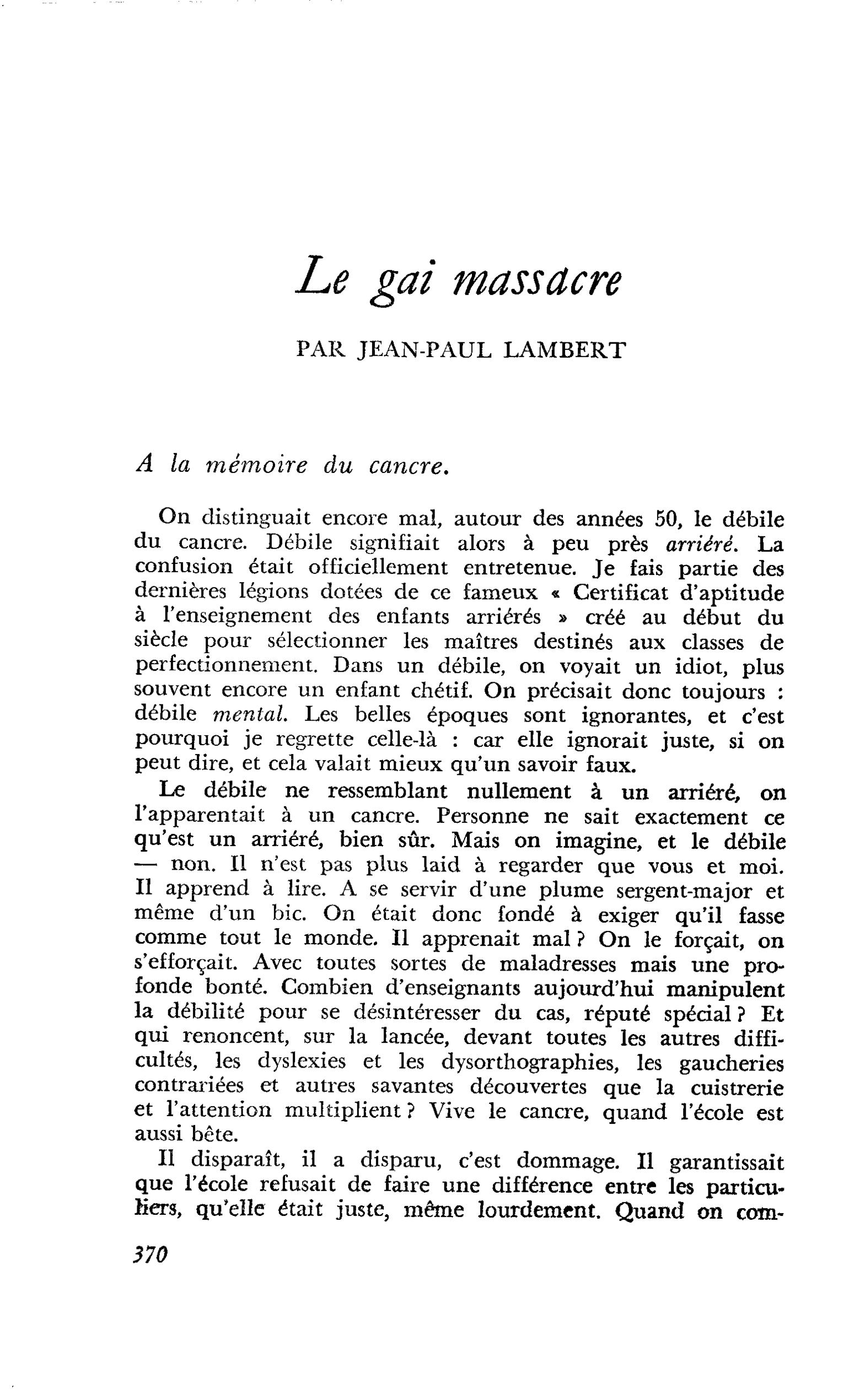 Le gai massacre