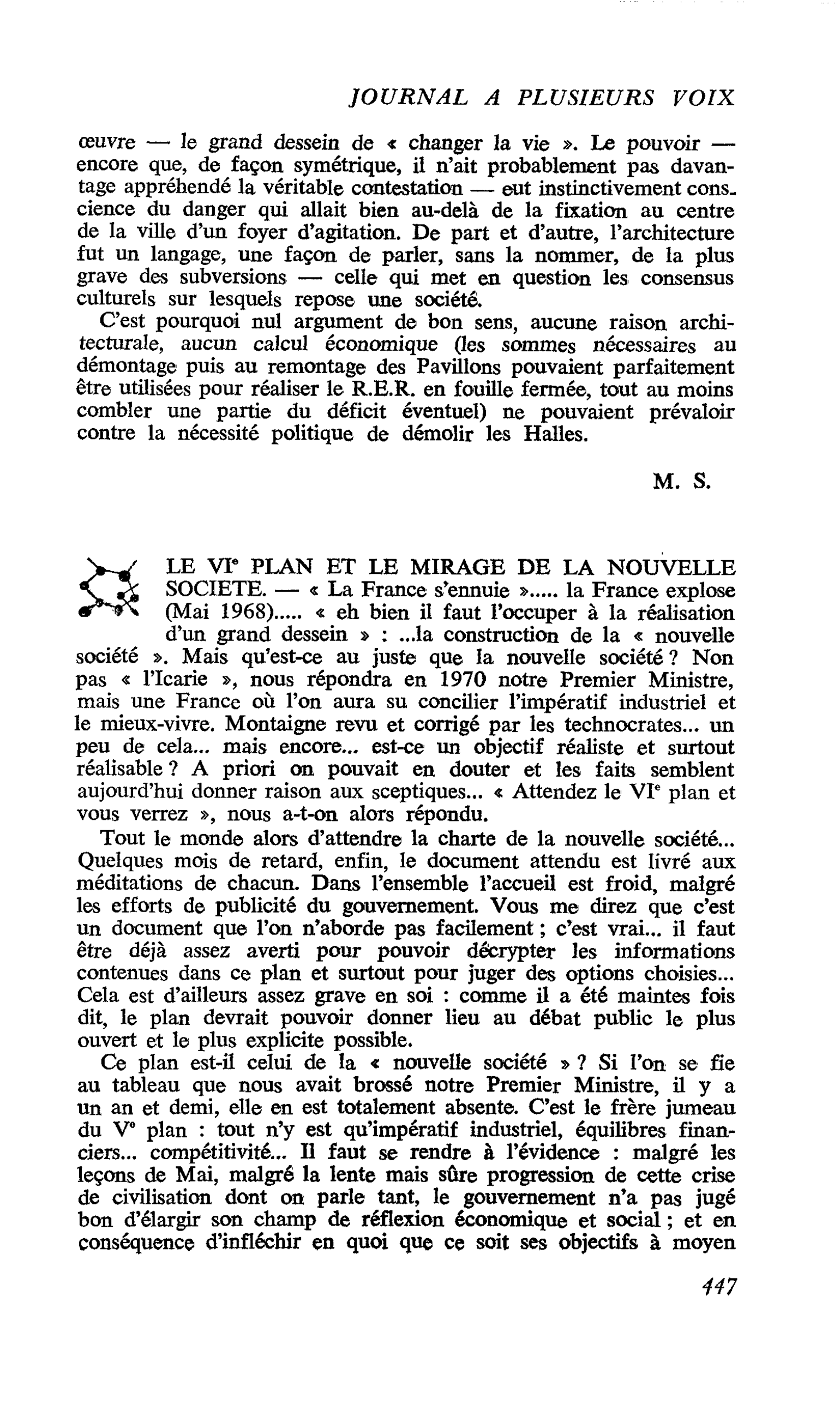 LE VIe PLAN ET LE MIRAGE DE LA NOUVELLE SOCIETE