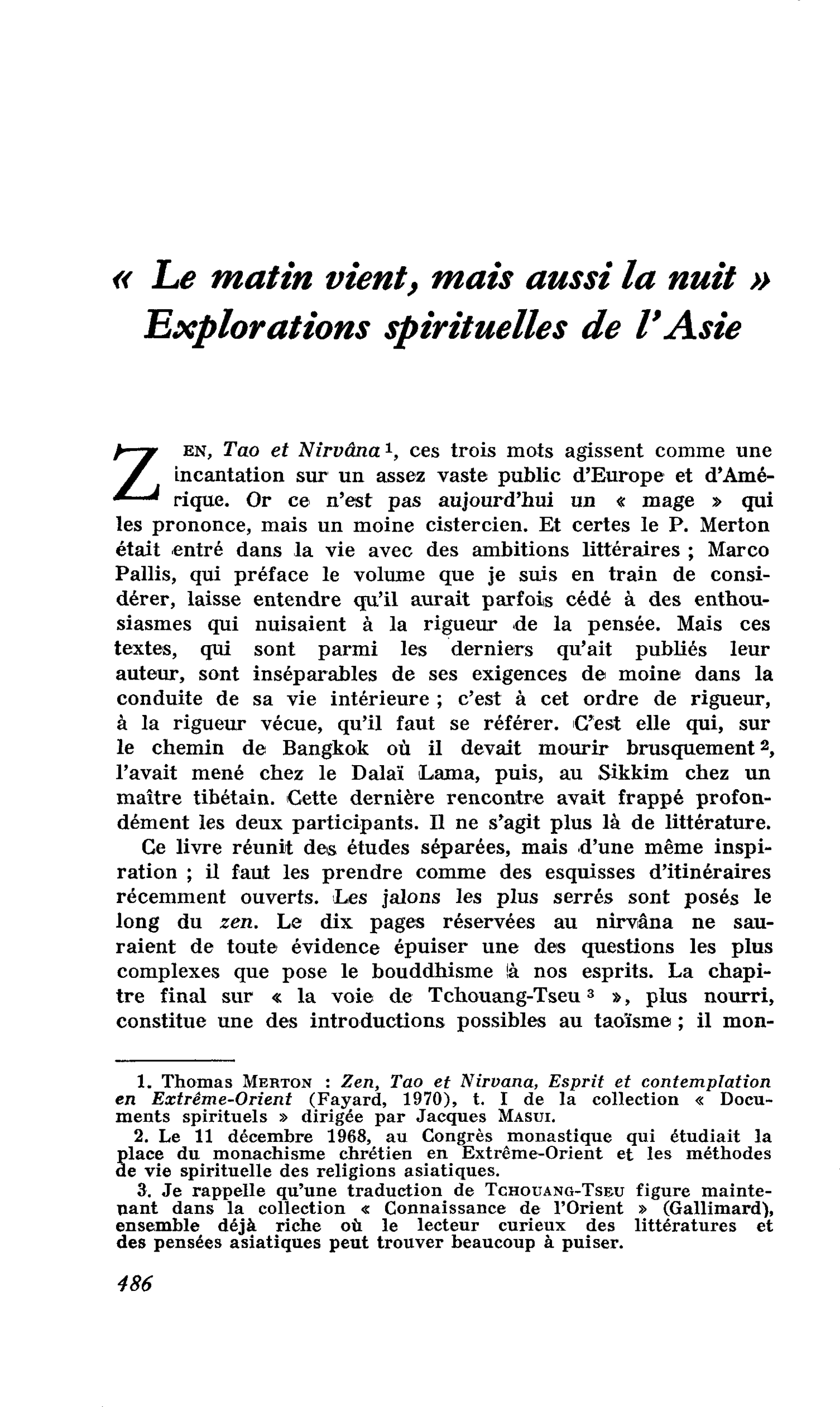 « Le matin vient, mais aussi la nuit ». Explorations spirituelles de l’Asie