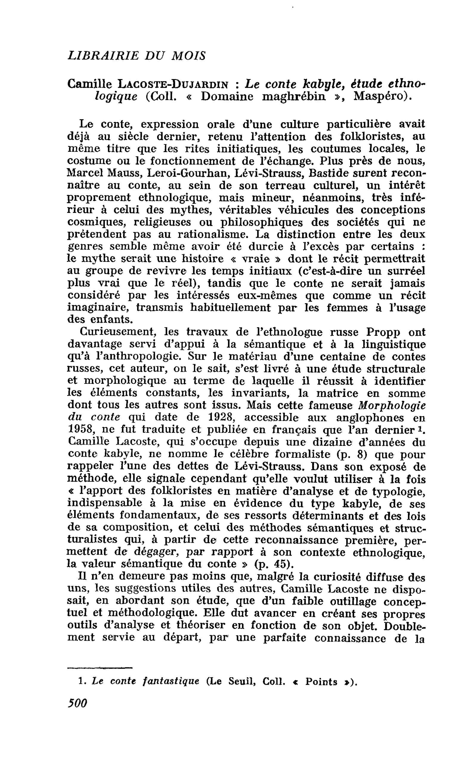 Camille Lacoste-Dujardin : Le conte kabyle, étude ethnologique