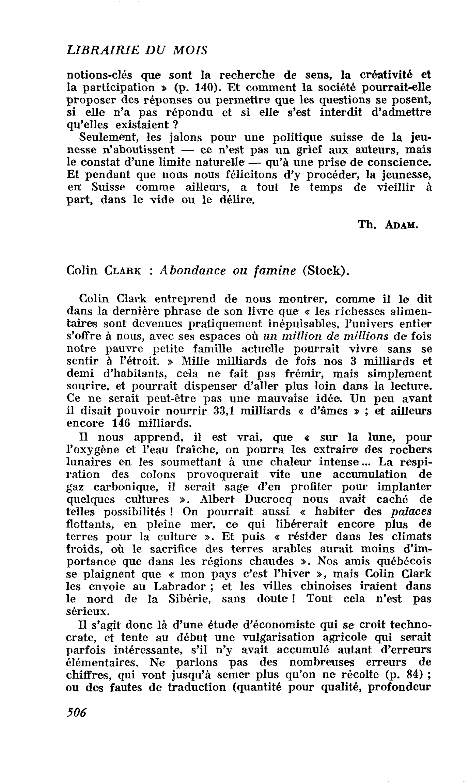 Colin Clark : Abondance ou famine