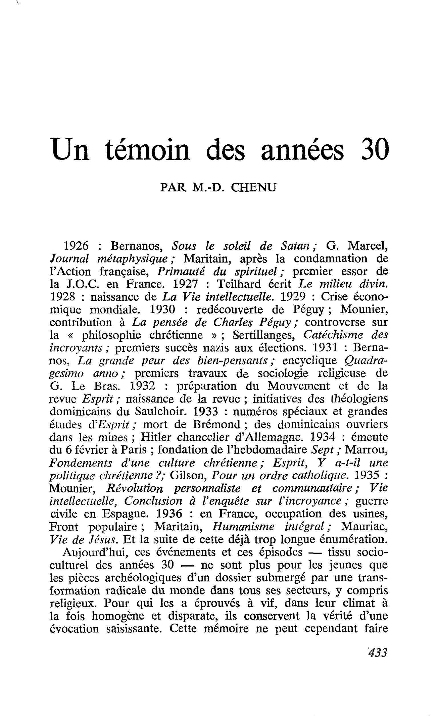 Un témoin des années 30