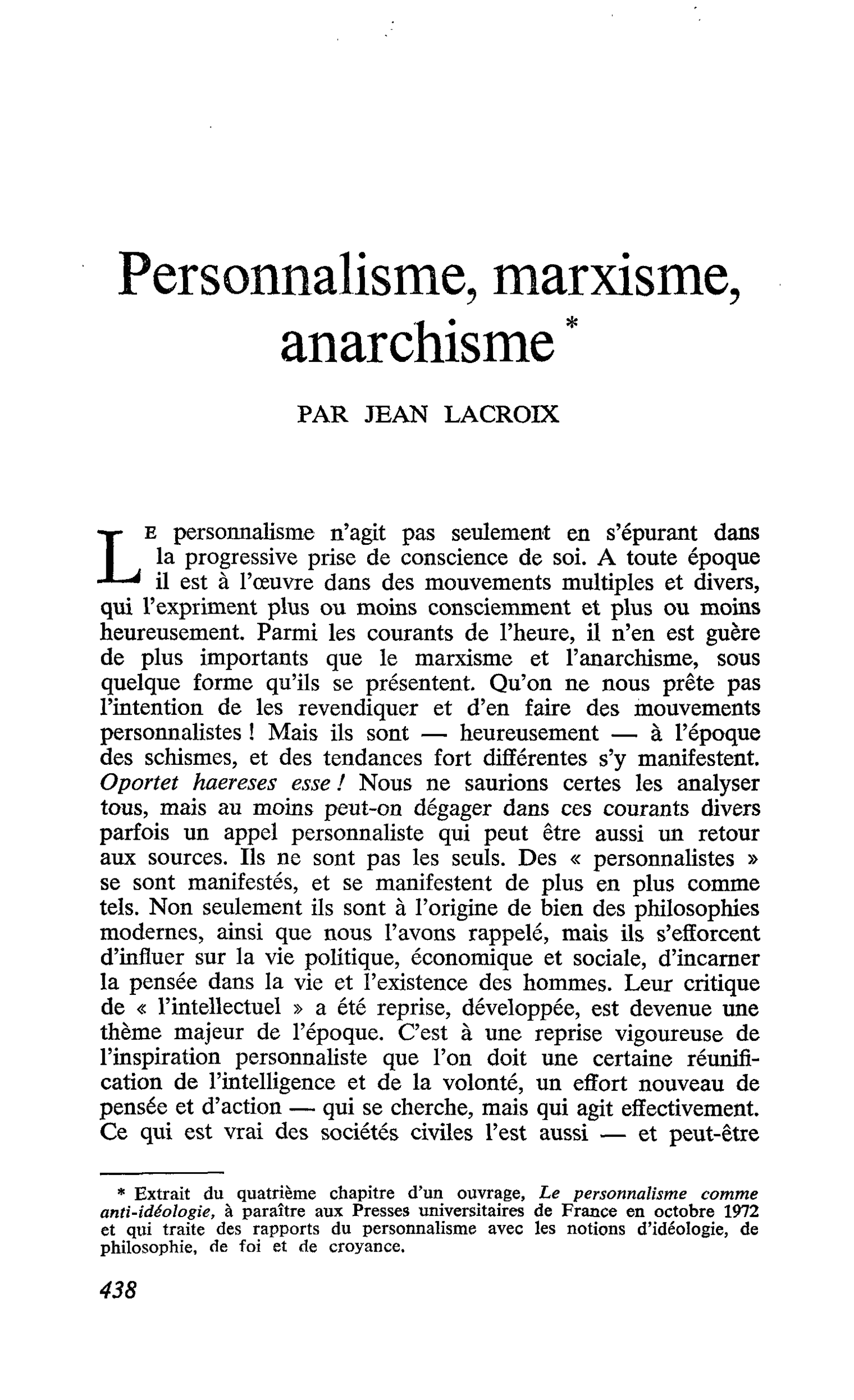 Personnalisme, marxisme, anarchisme