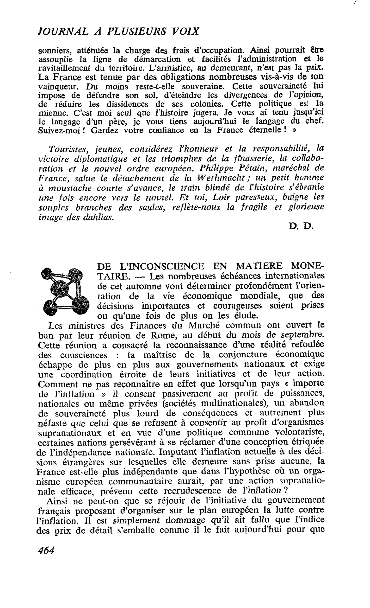 DE L’INCONSCIENCE EN MATIERE MONETAIRE