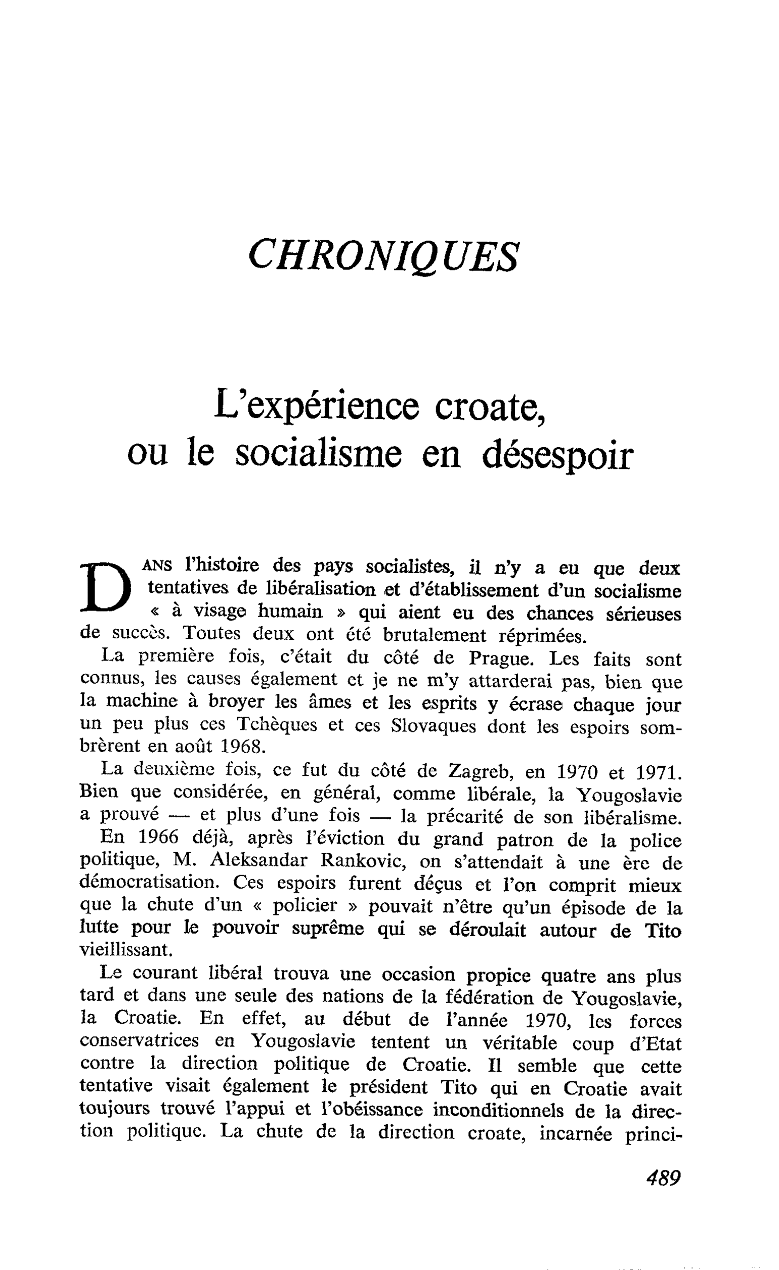 L’expérience croate, ou le socialisme en désespoir