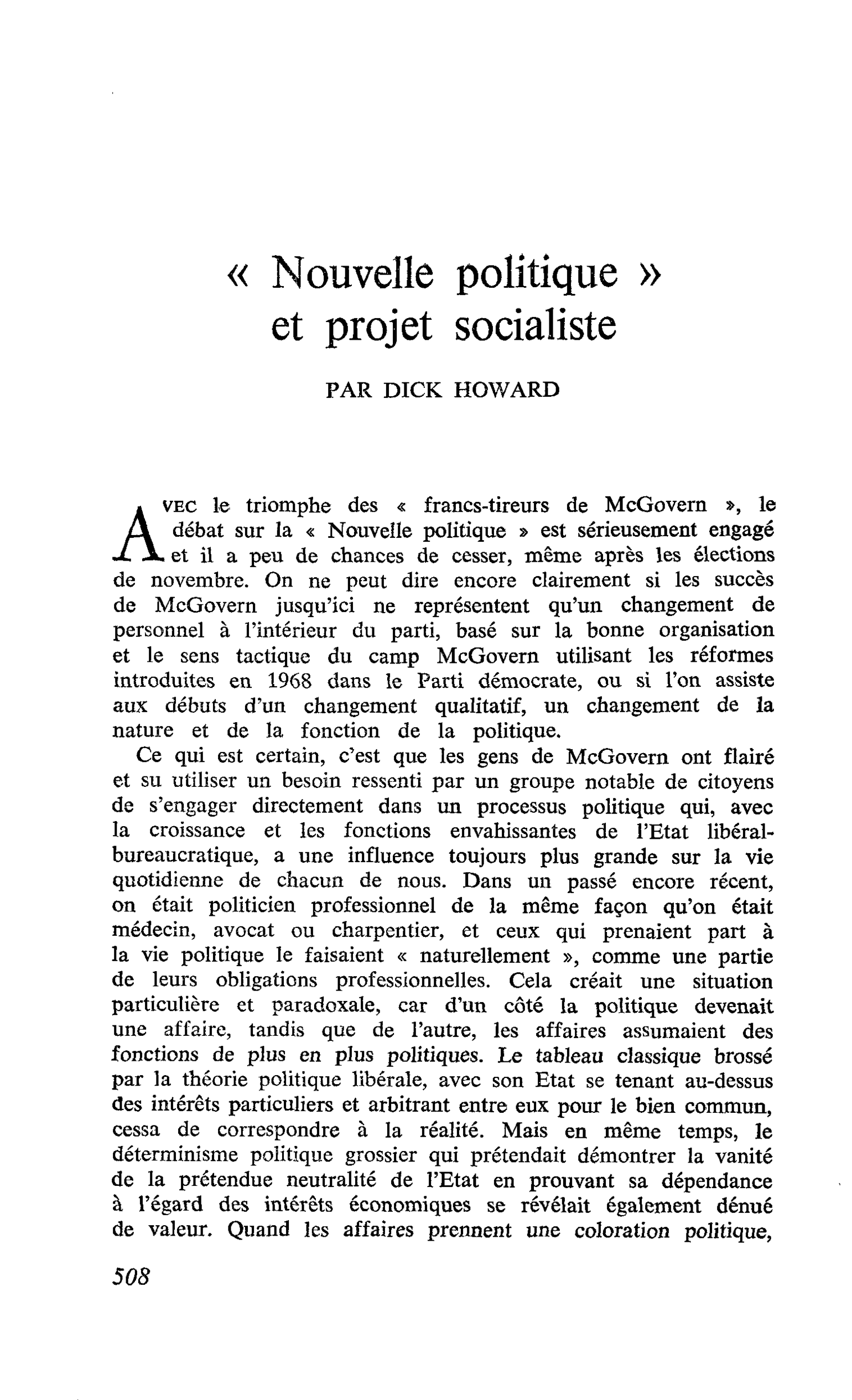 « Nouvelle politique » et projet socialiste
