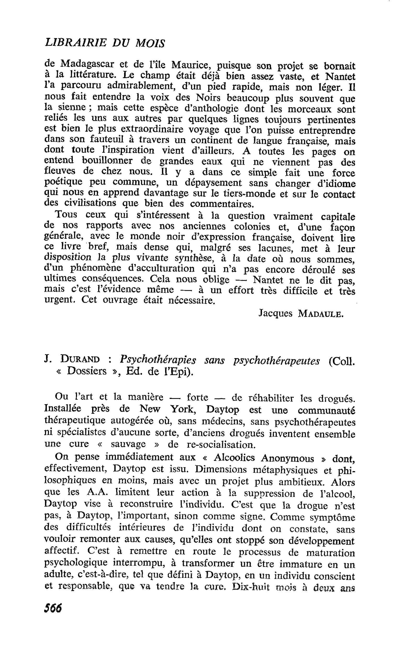 J. Durand : Psychothérapies sans psychothérapeutes