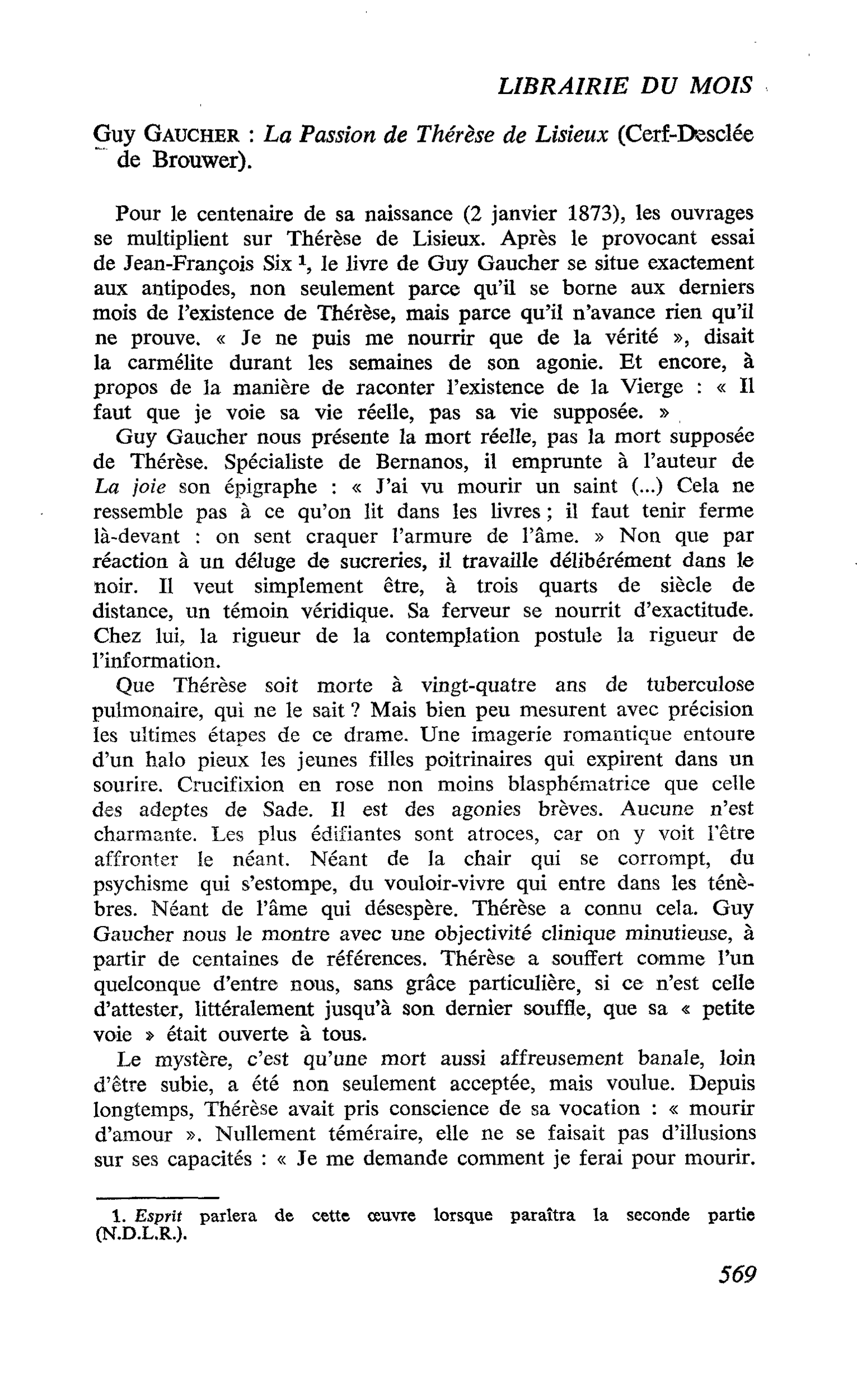 Guy Gaucher : La Passion de Thérèse de Lisieux