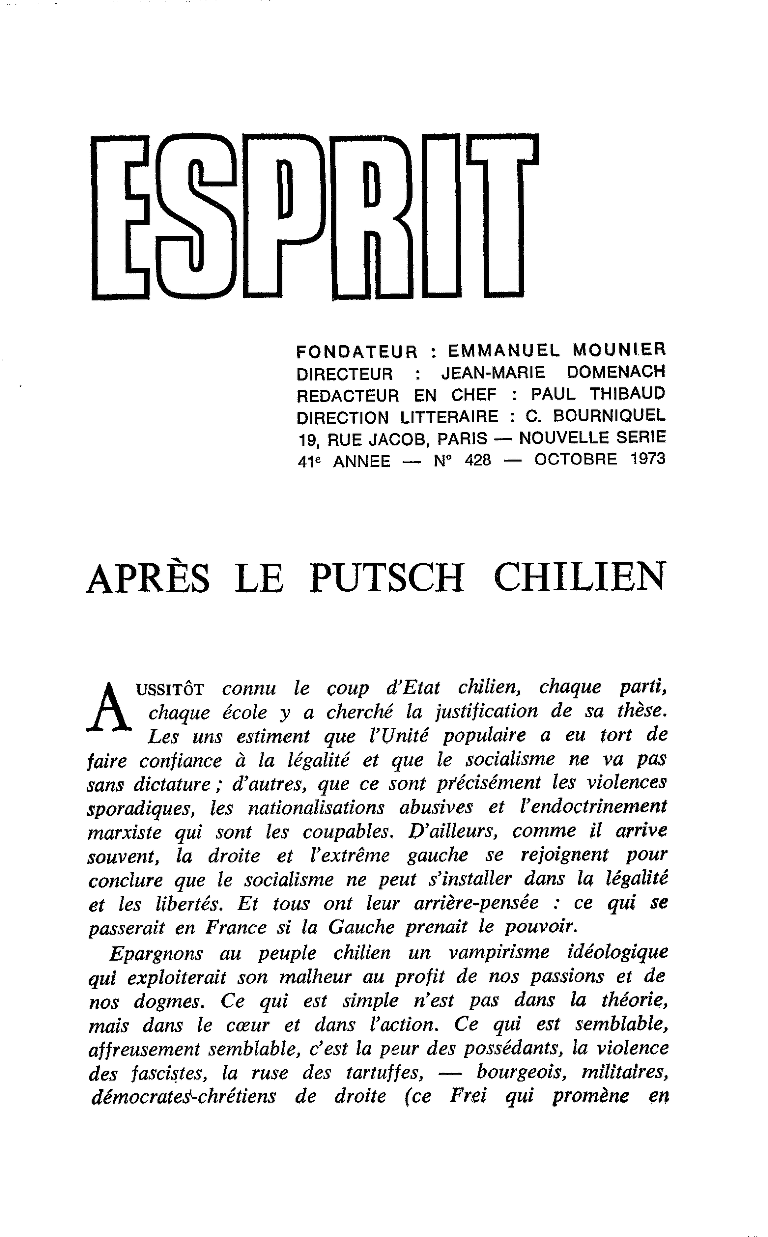 Après le putsch chilien