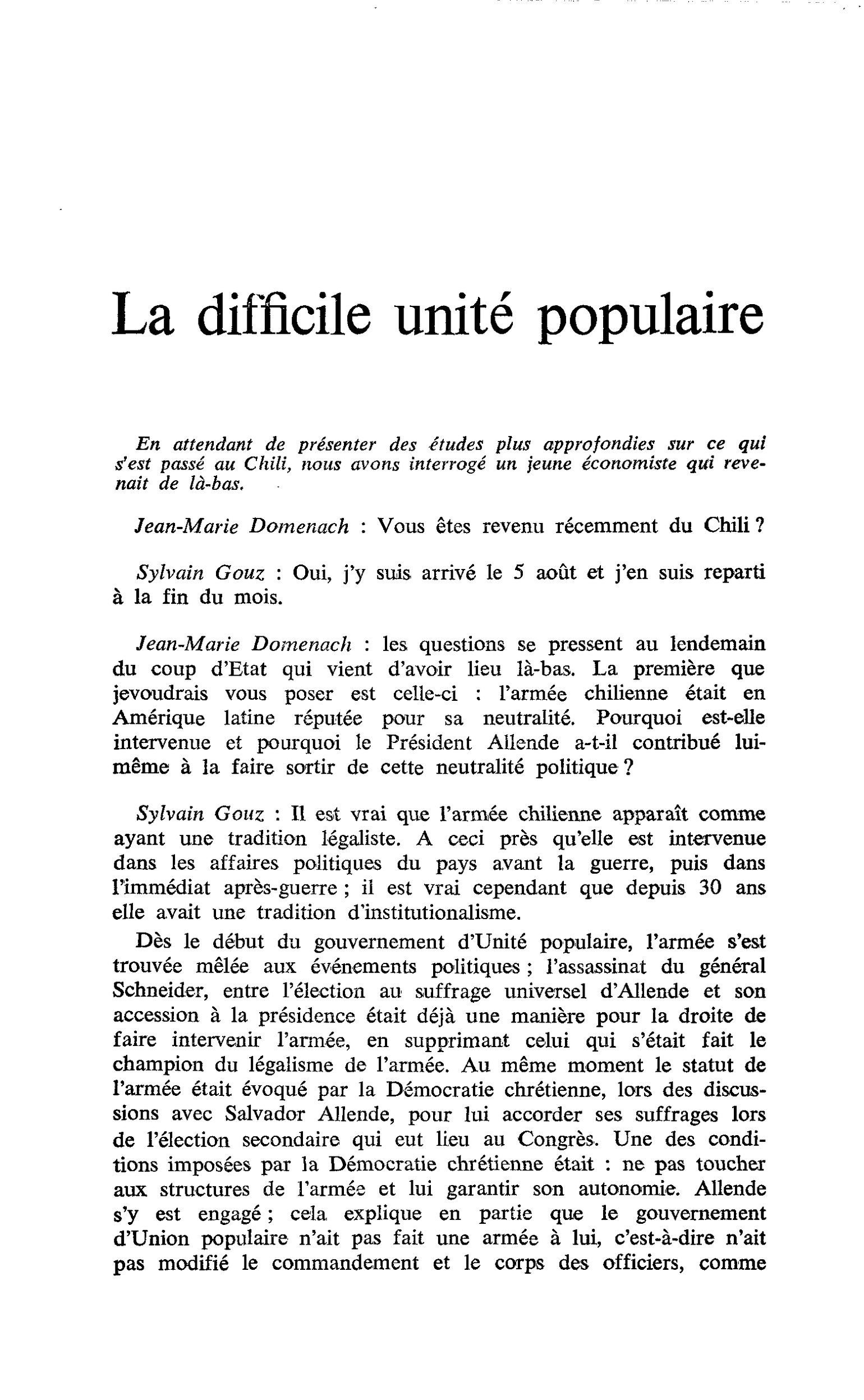 La difficile unité populaire
