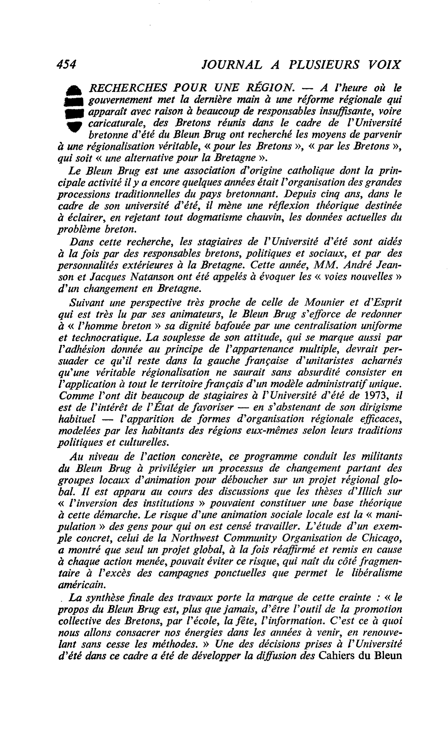 RECHERCHES POUR UNE RÉGION