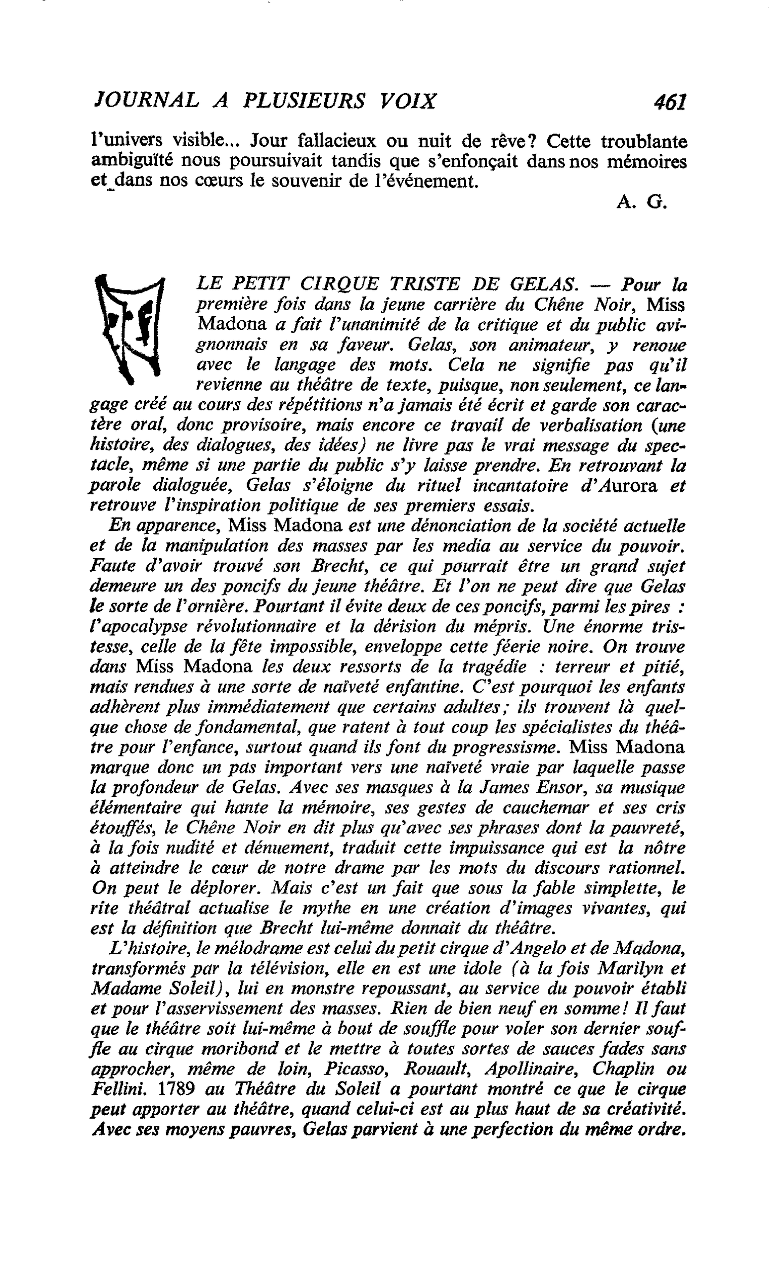 LE PETIT CIRQUE TRISTE DE GELAS