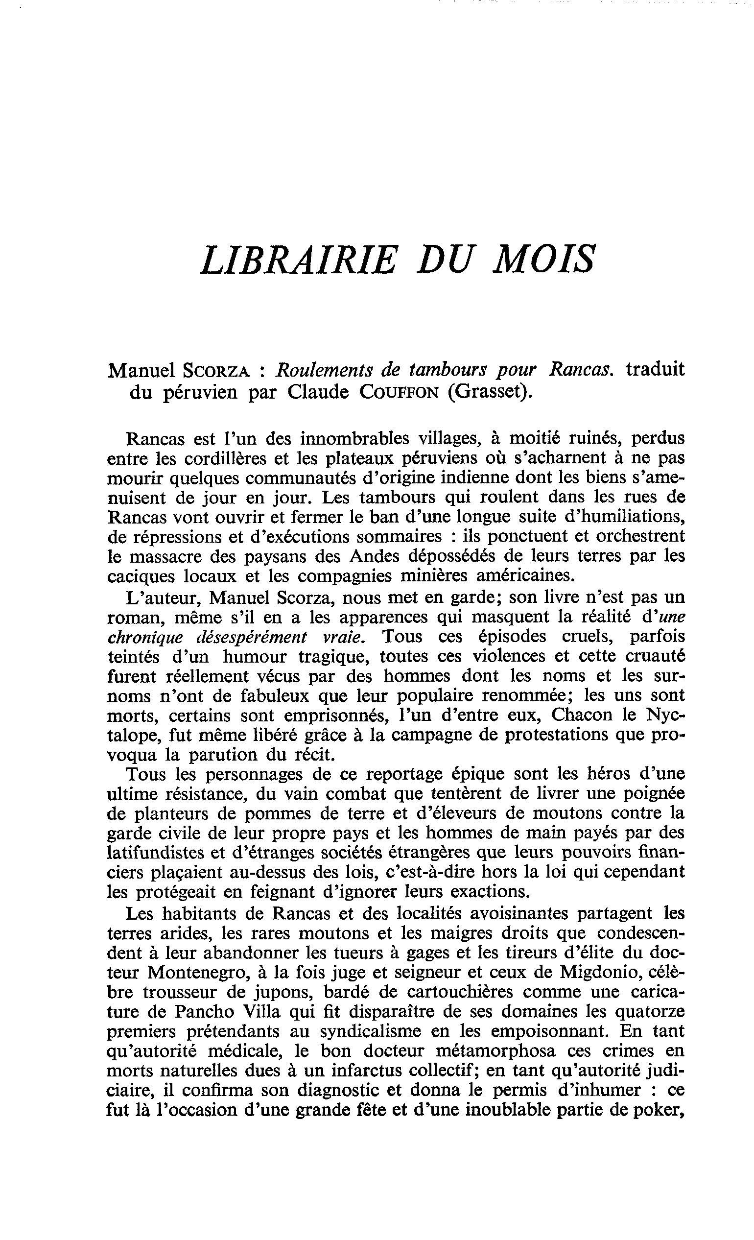Manuel Scorza : Roulements de tambours pour Rancas