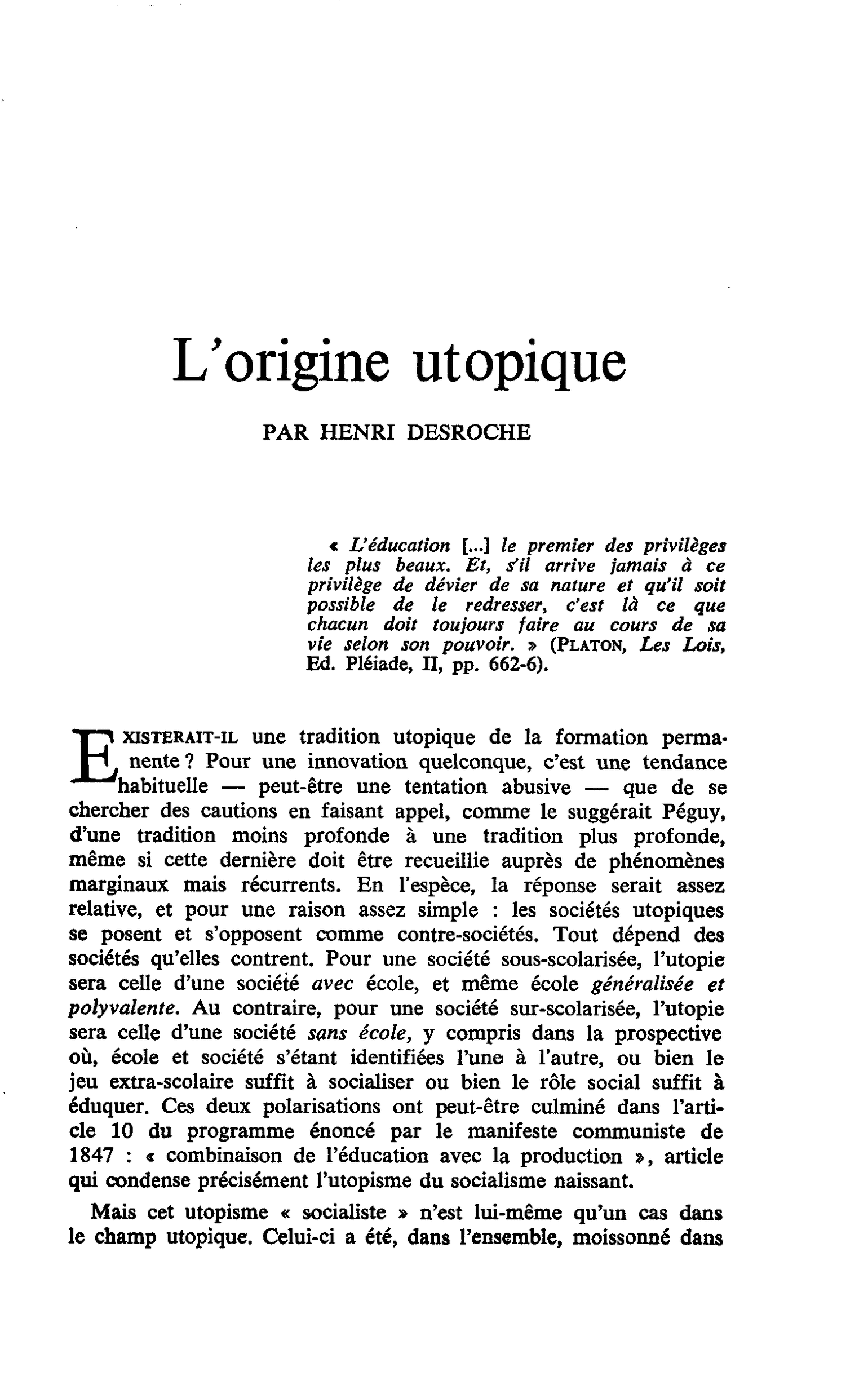 L’origine utopique