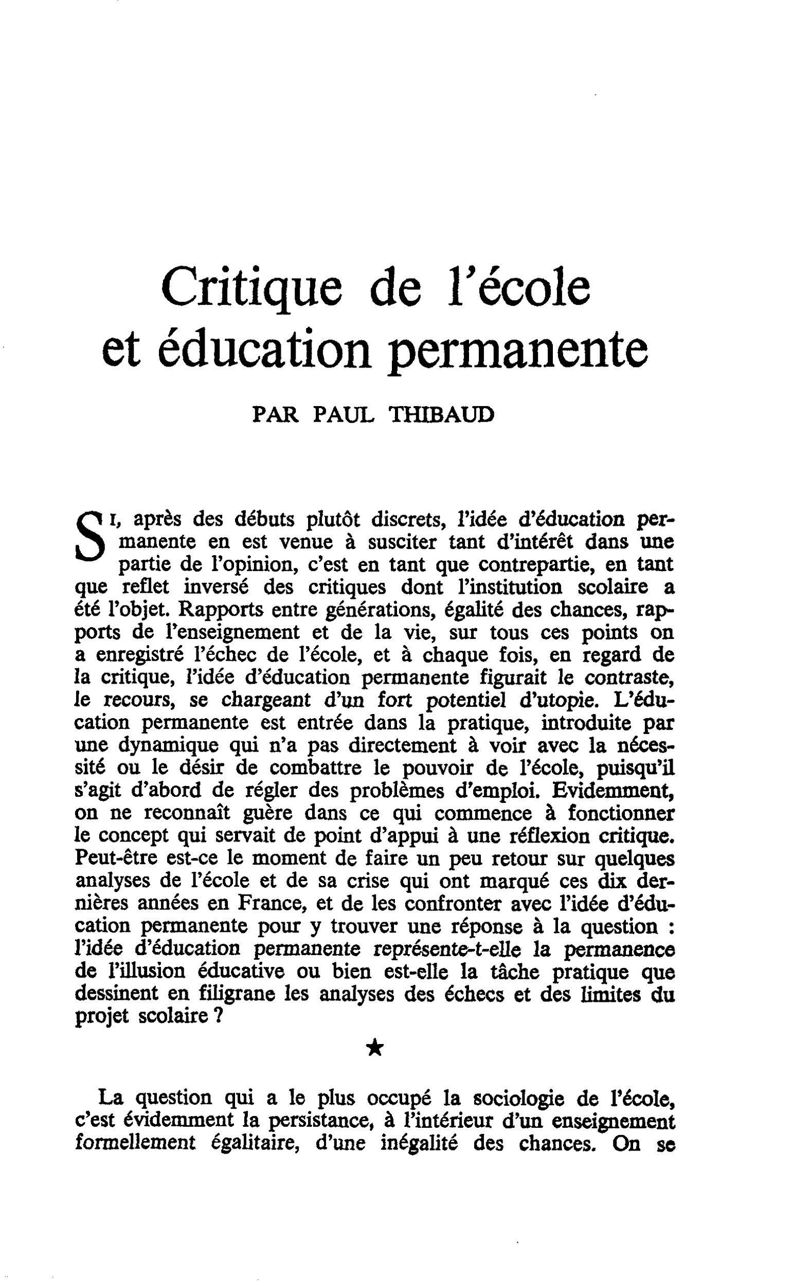 Critique de l’école et éducation permanente