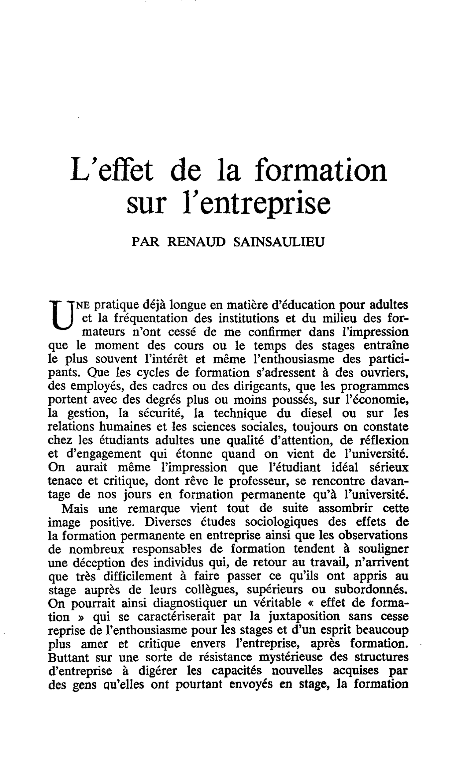 L’effet de la formation sur l’entreprise