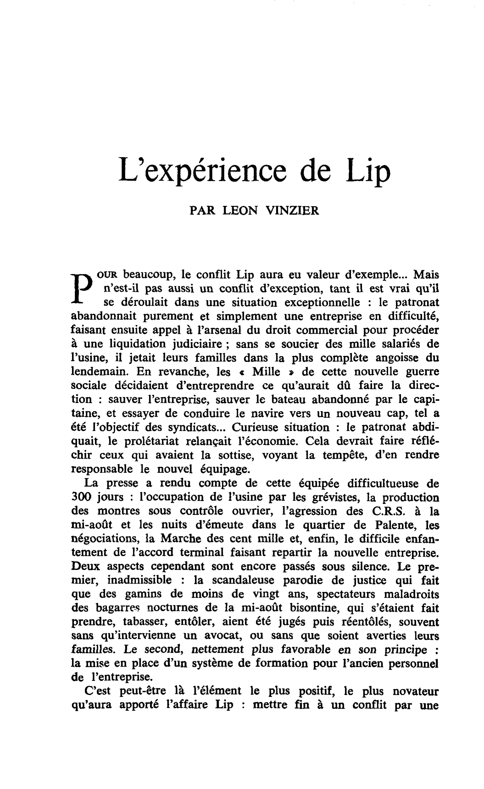 L’expérience de Lip