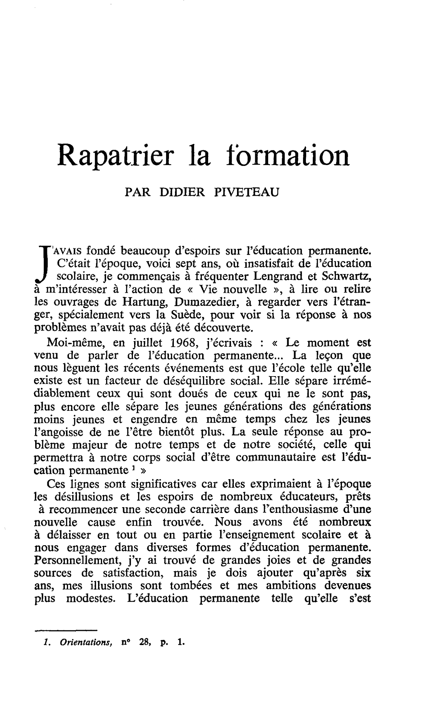 Rapatrier la formation