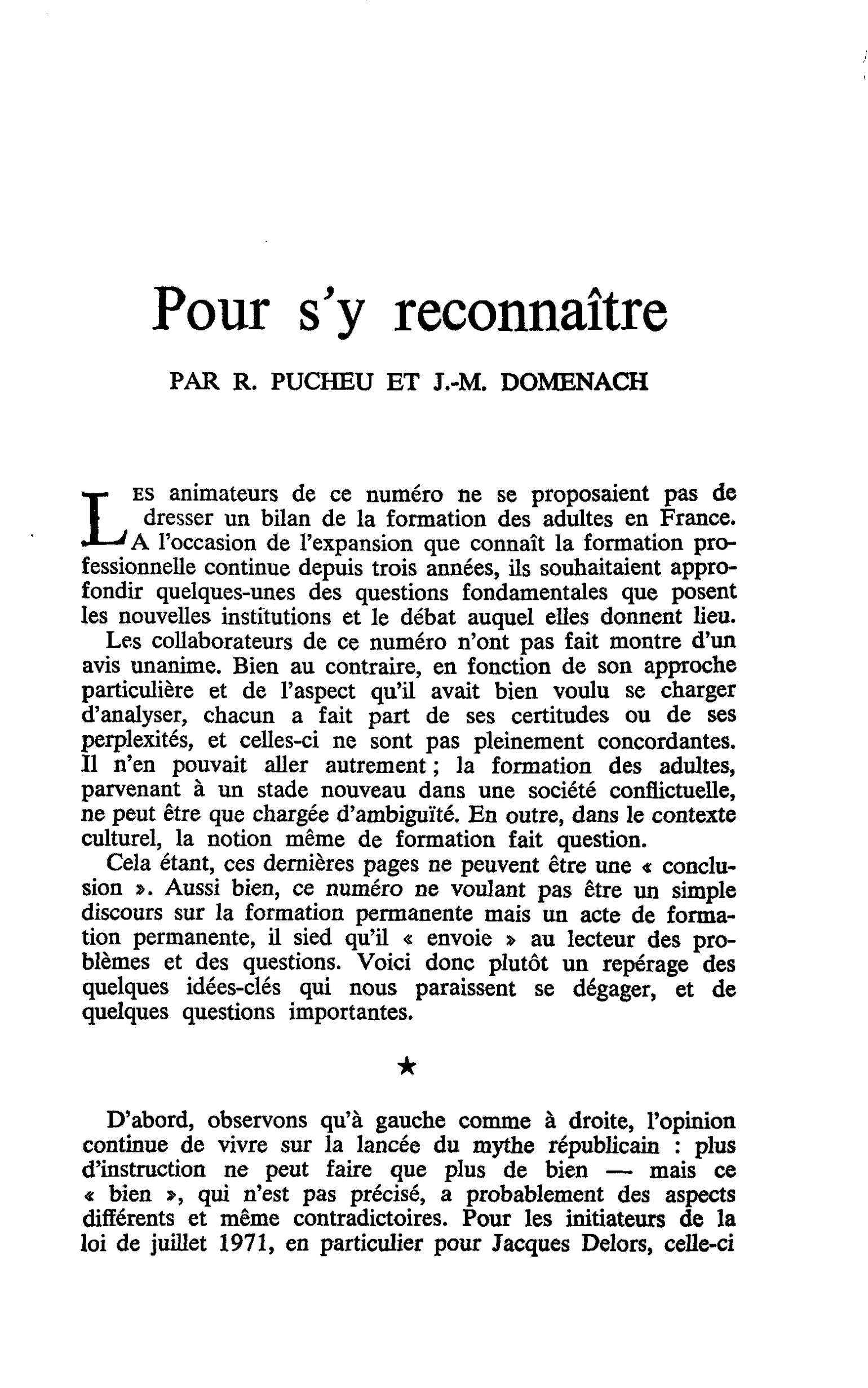 Pour s’y reconnaître