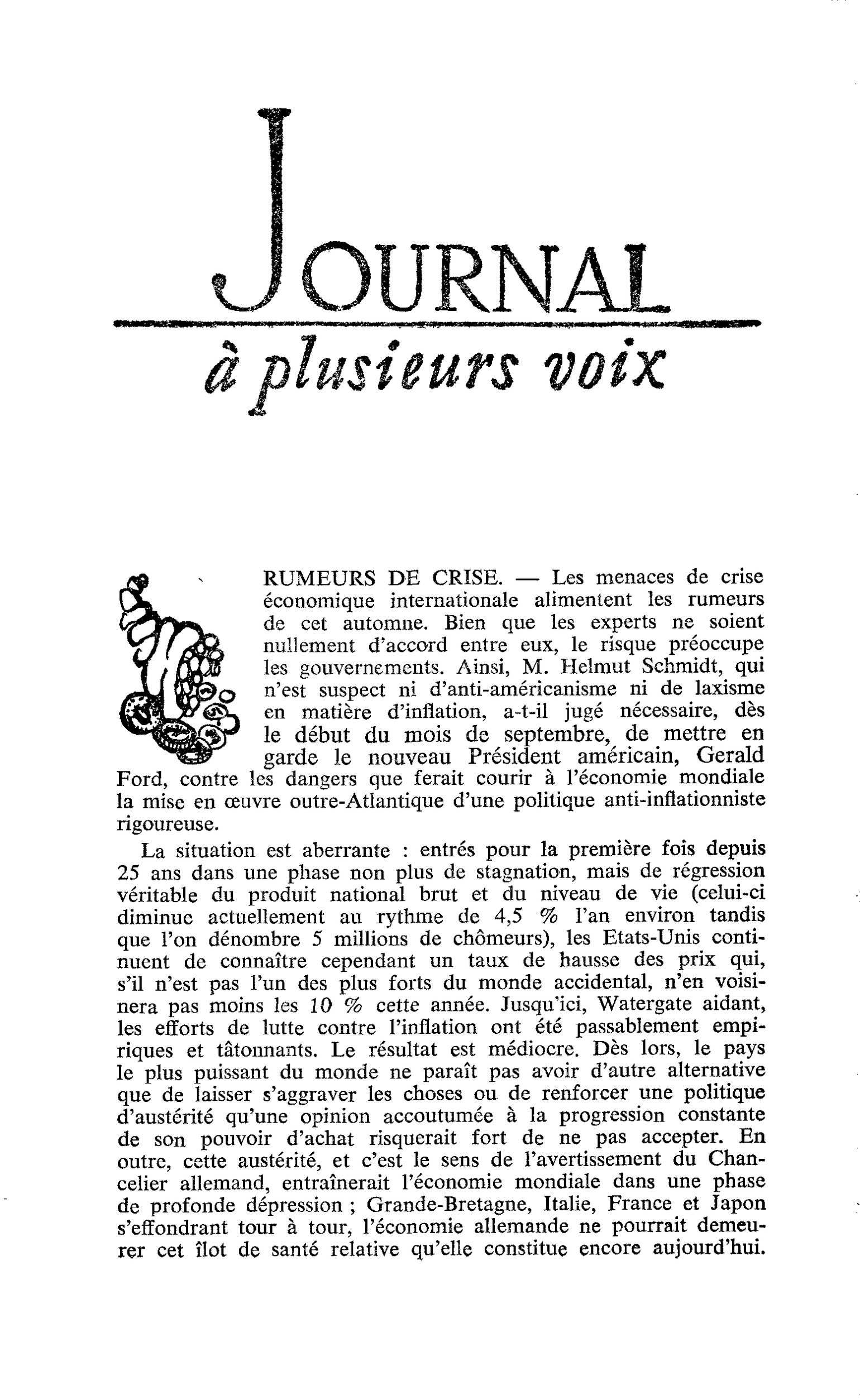 RUMEURS DE CRISE