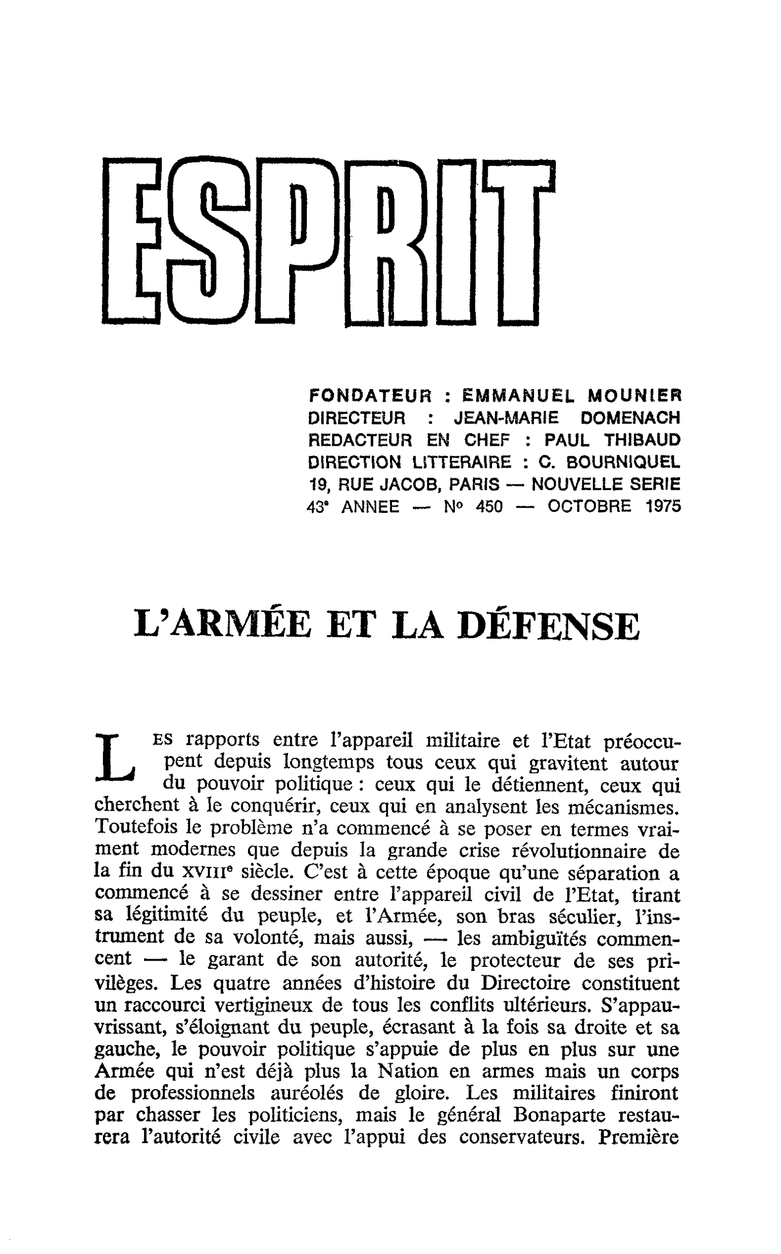 L’ARMÉE ET LA DÉFENSE