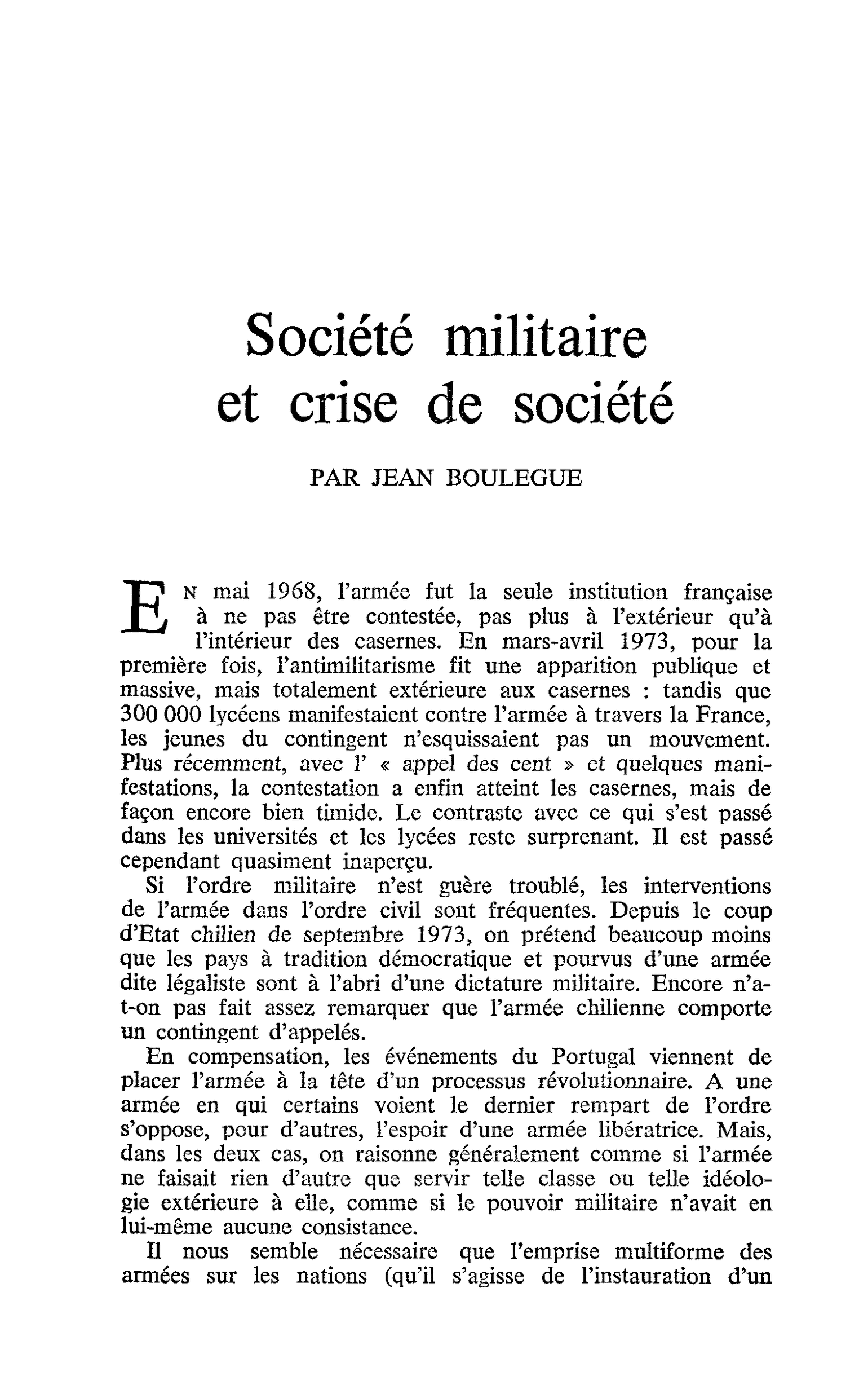 Société militaire et crise de société