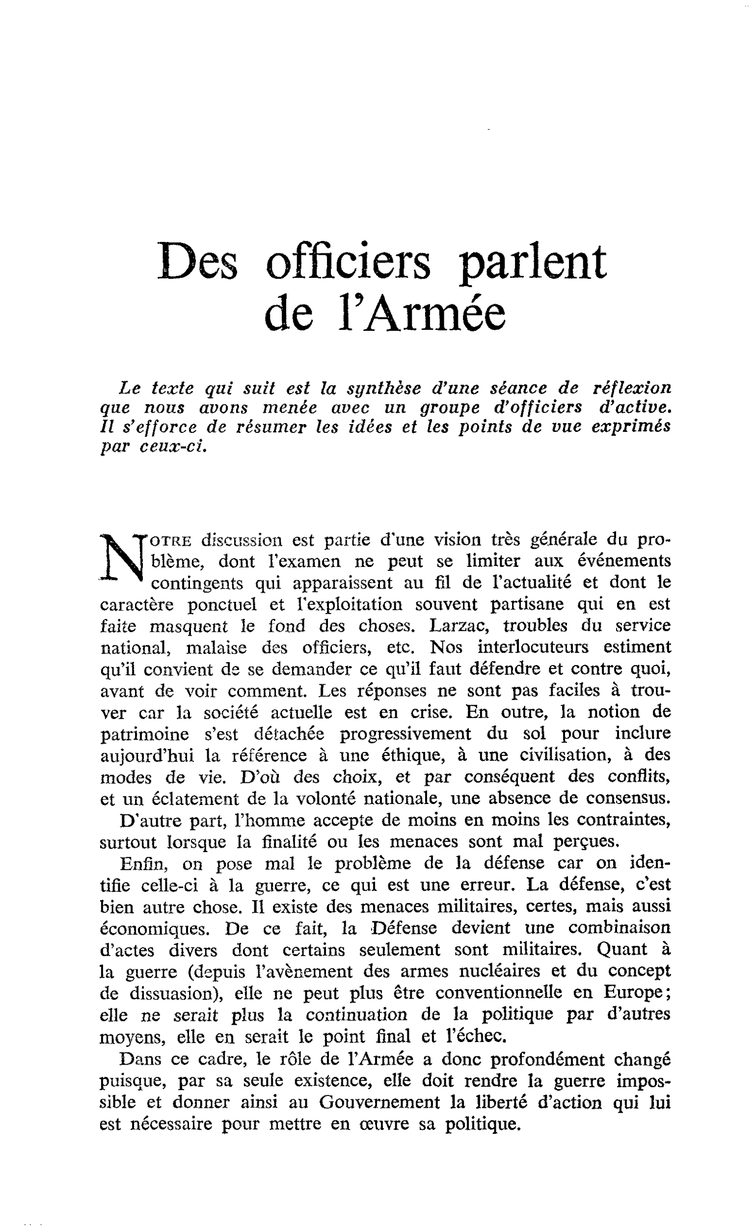 Des officiers parlent de l’Armée