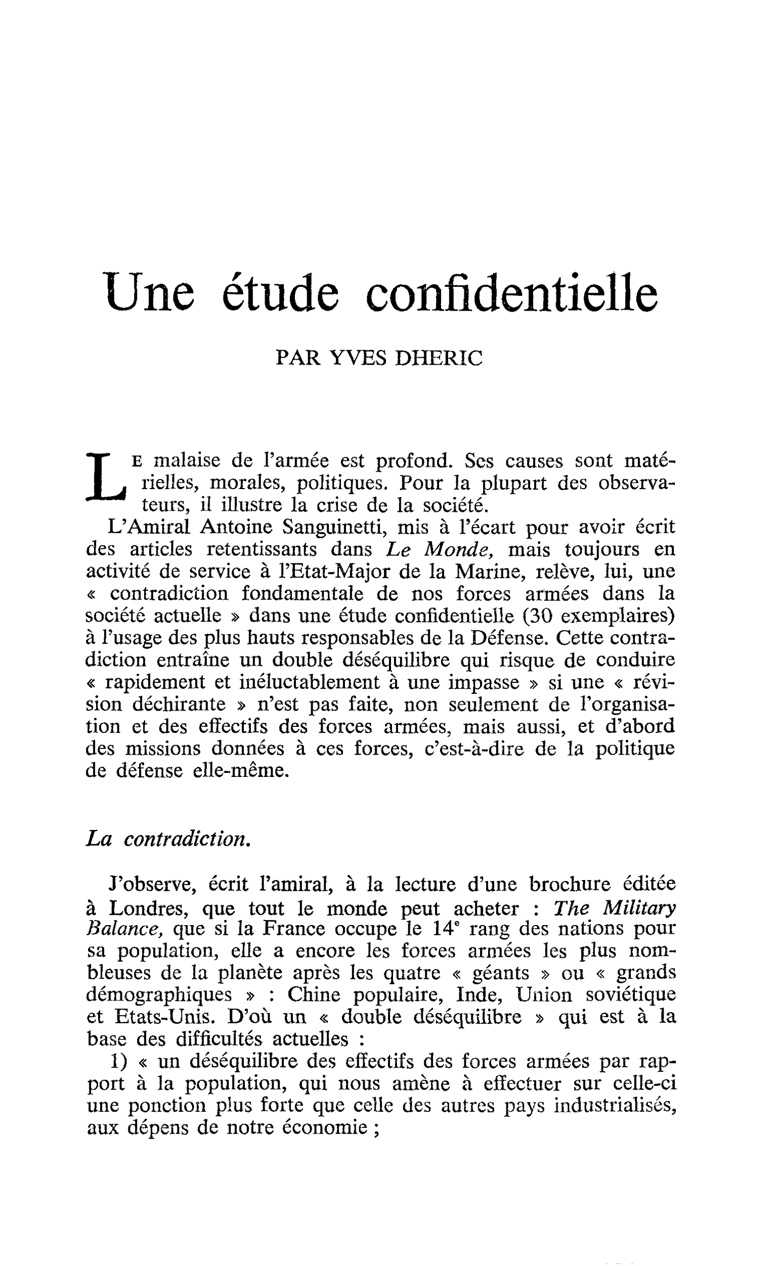 Une étude confidentielle