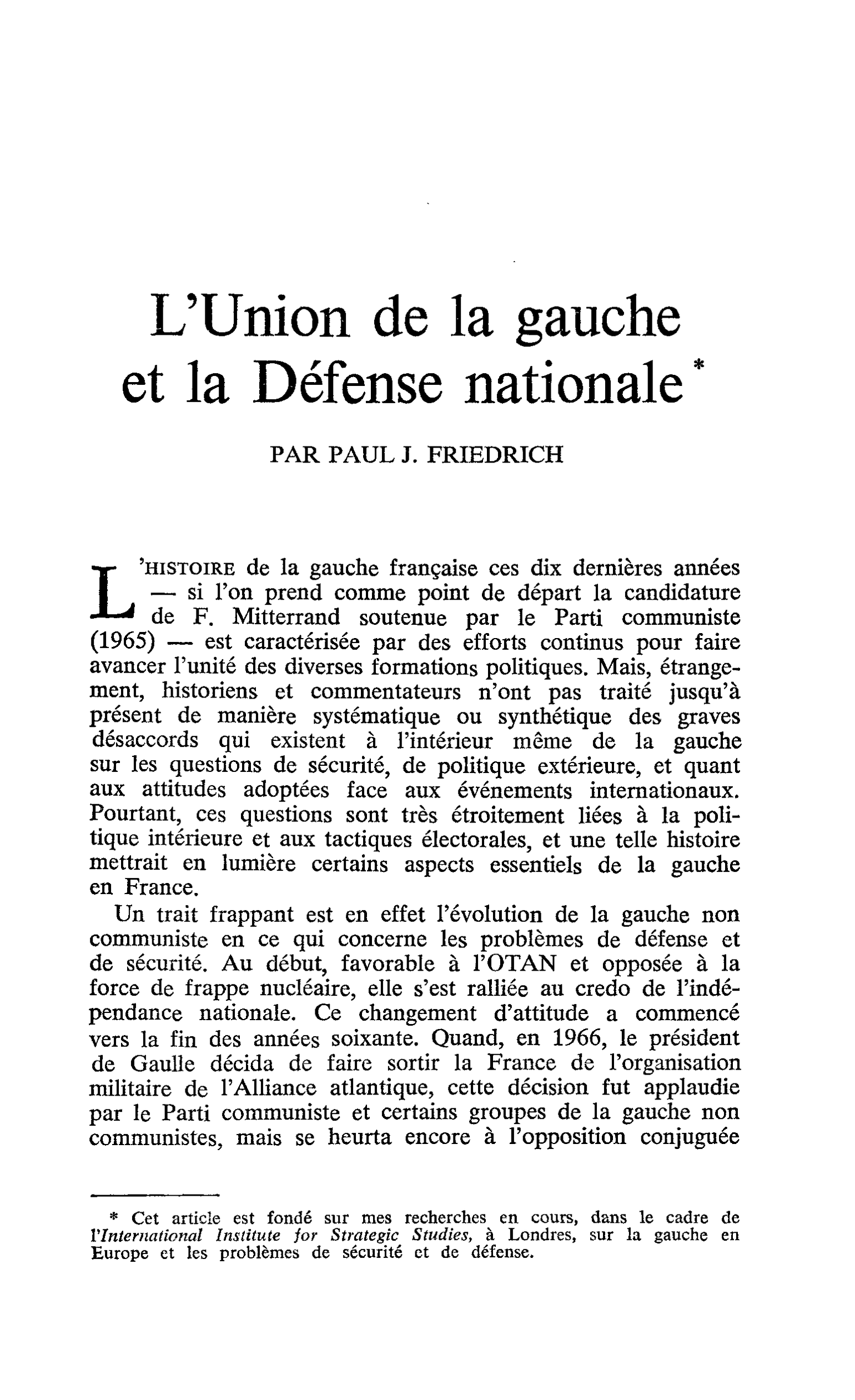 L’Union de la gauche et la Défense nationale