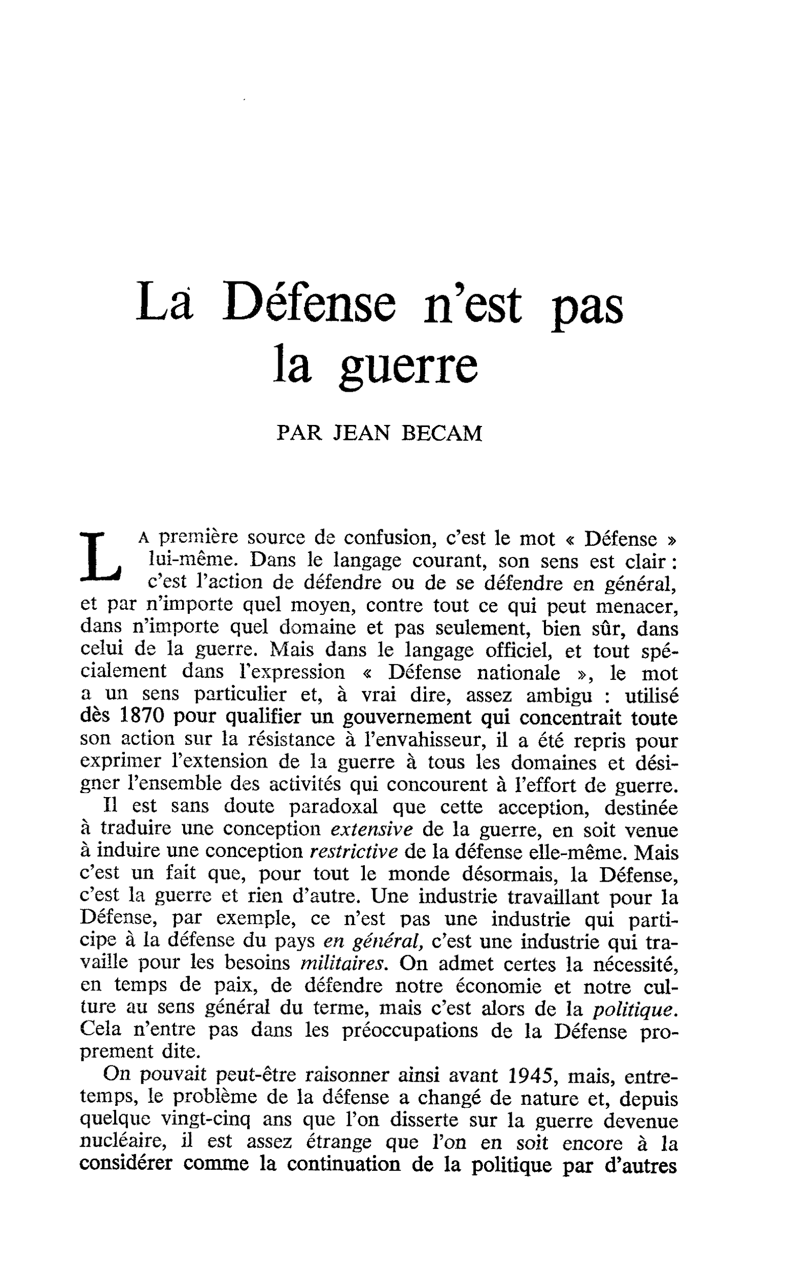 Là Défense n’est pas la guerre