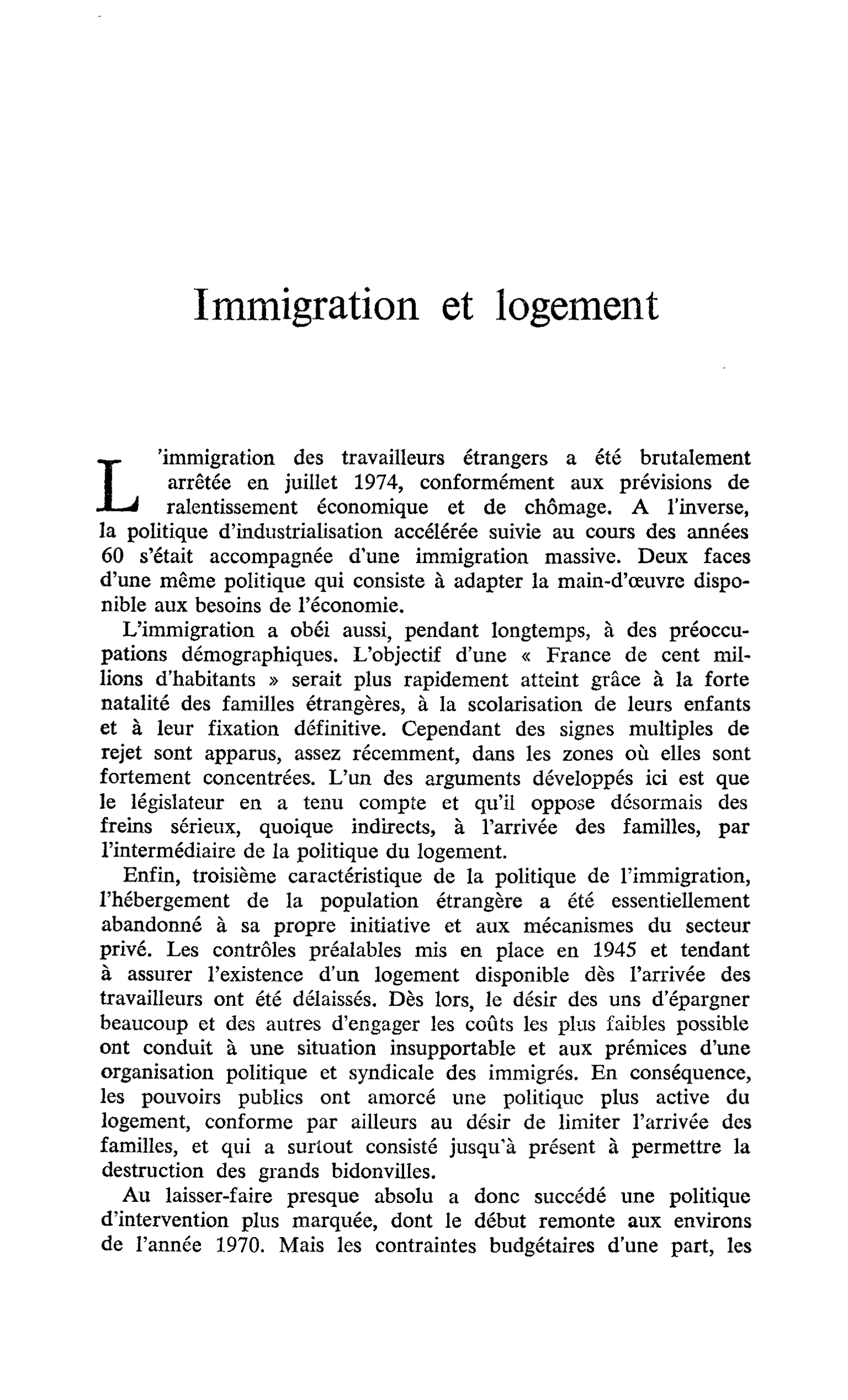 Immigration et logement