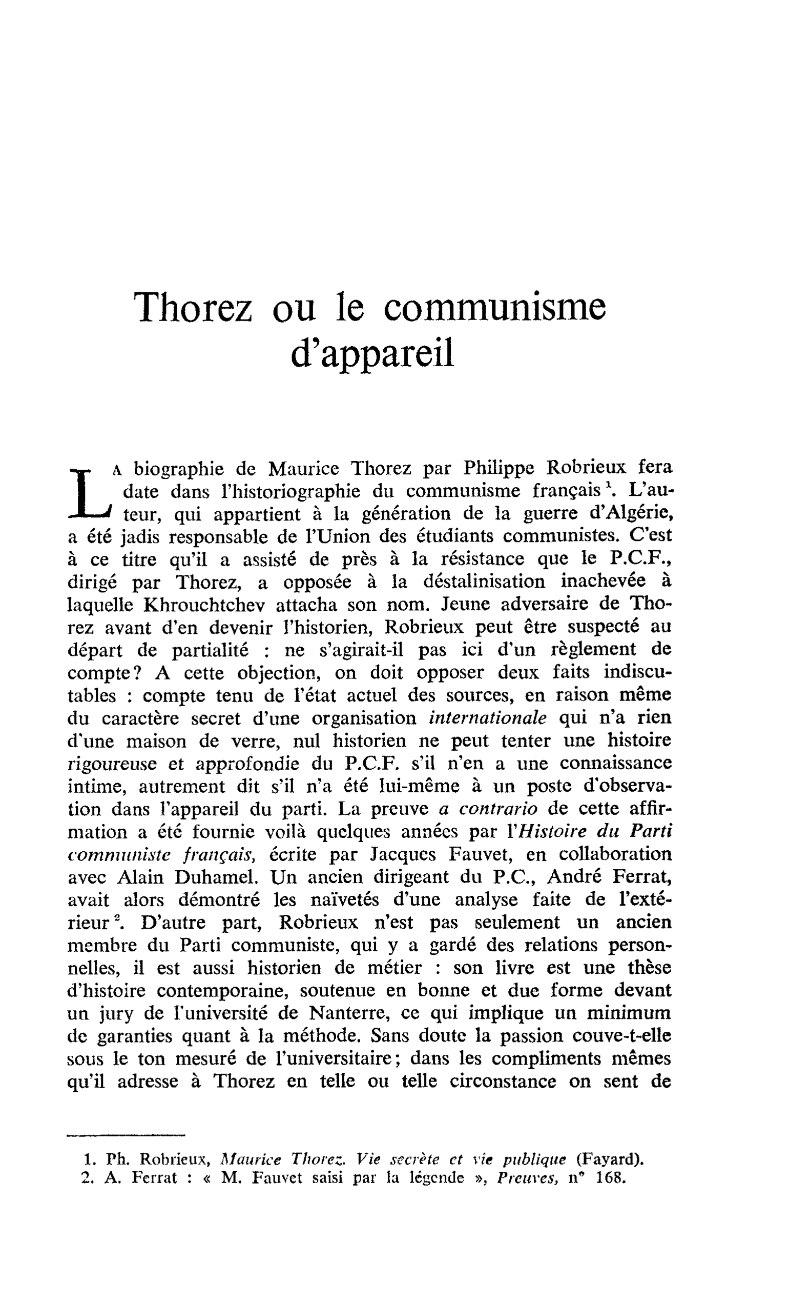 Thorez ou le communisme d’appareil