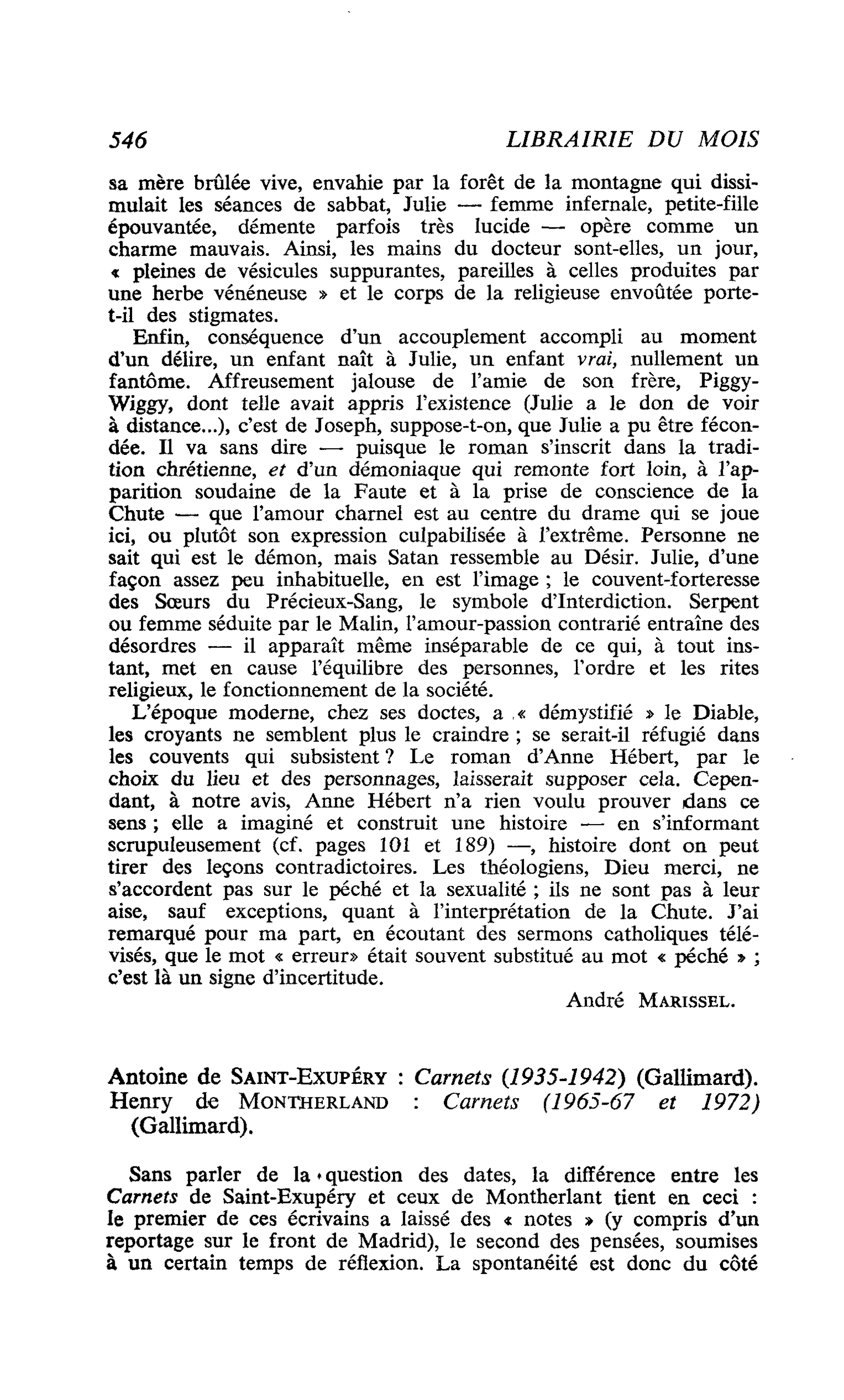 Antoine de Saint-ExupÉry : Carnets (1935-1942). Henry de Montherland : Carnets (1965-67 et 1972)