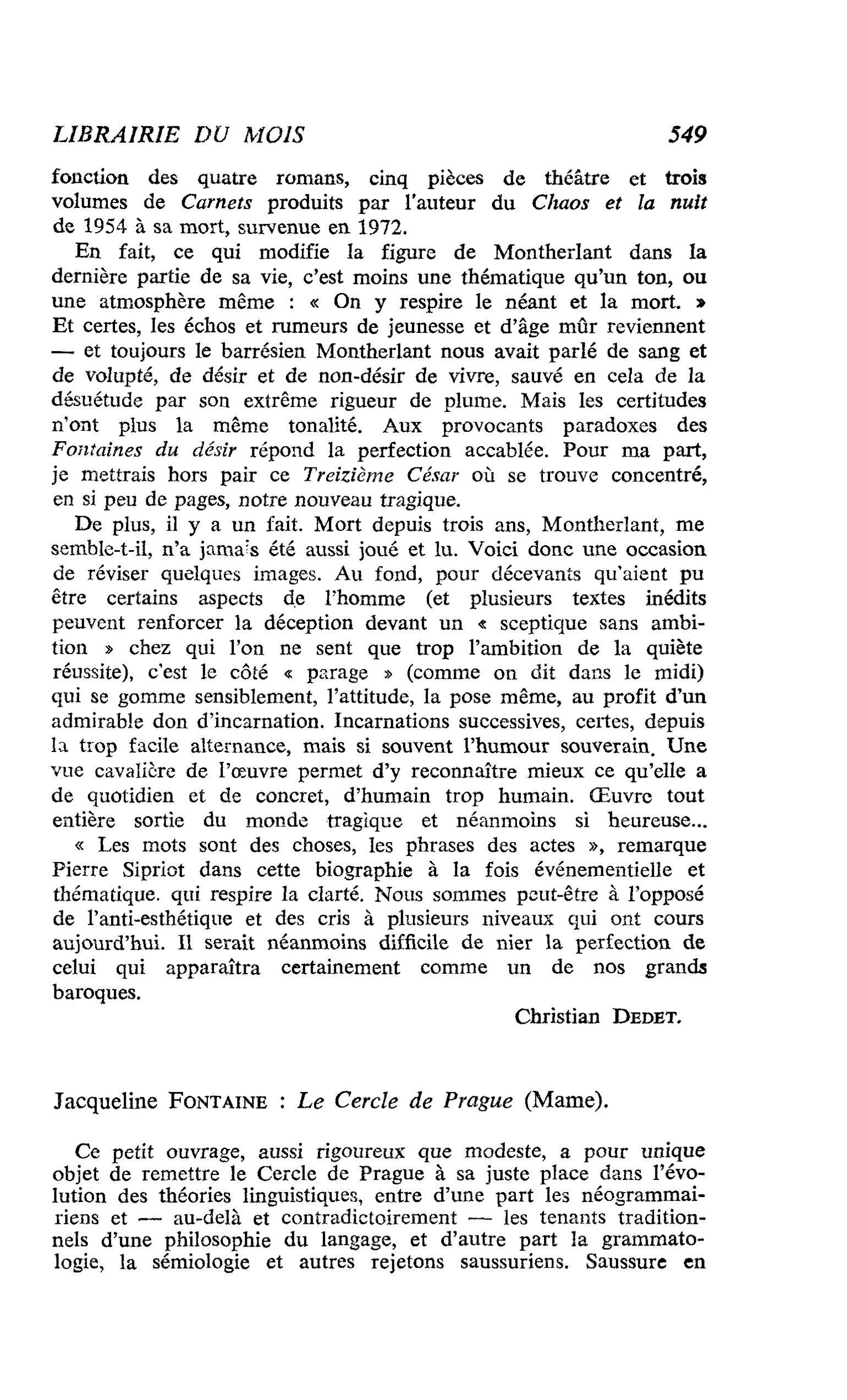 Jacqueline Fontaine : Le Cercle de Prague