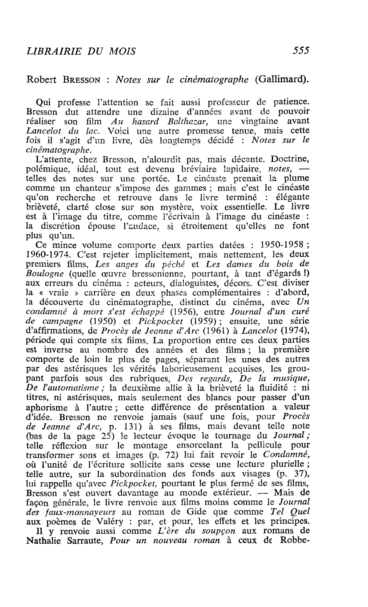 Robert Bresson : Notes sur le cinématographe