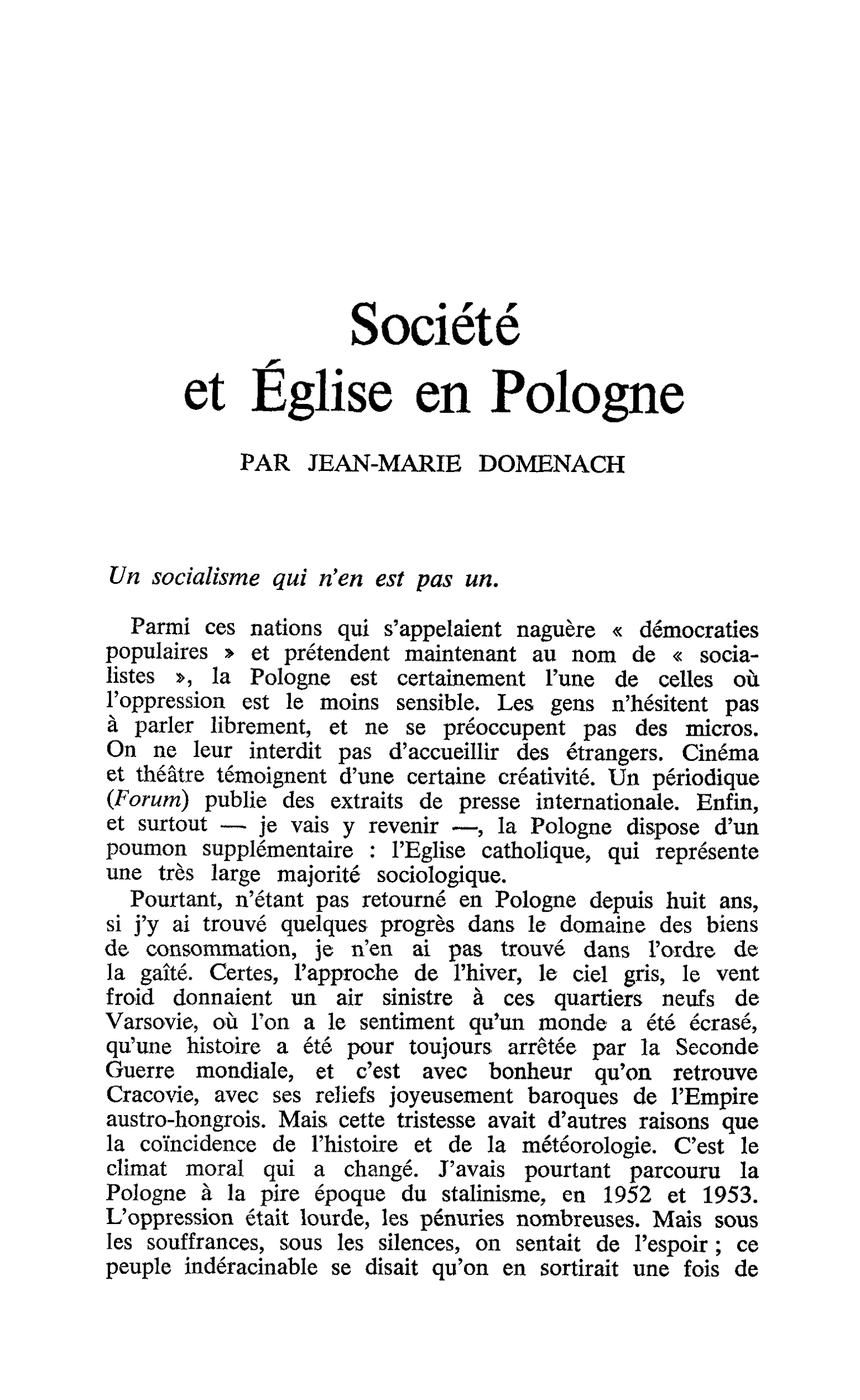 Société et Église en Pologne