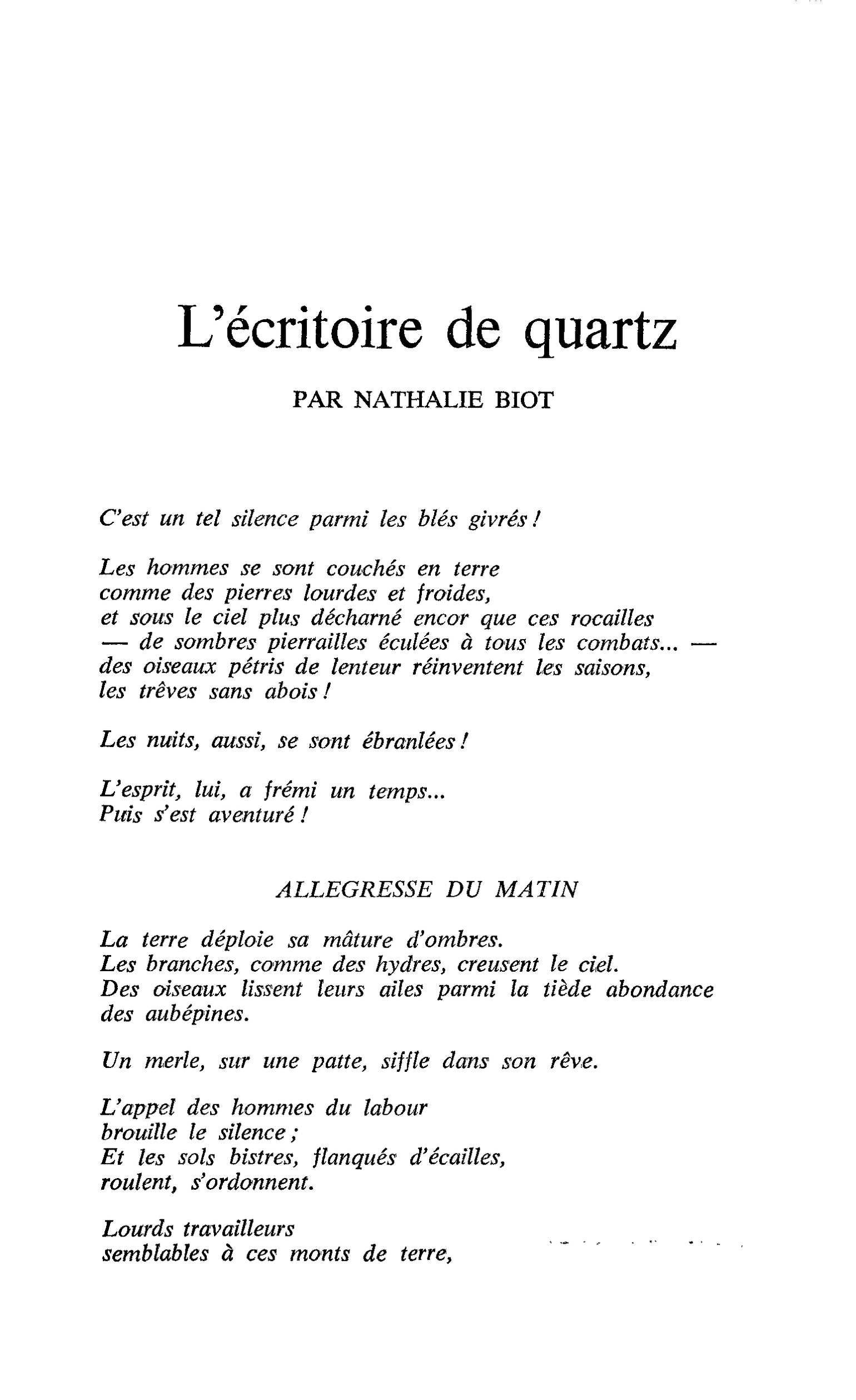 L’écritoire de quartz