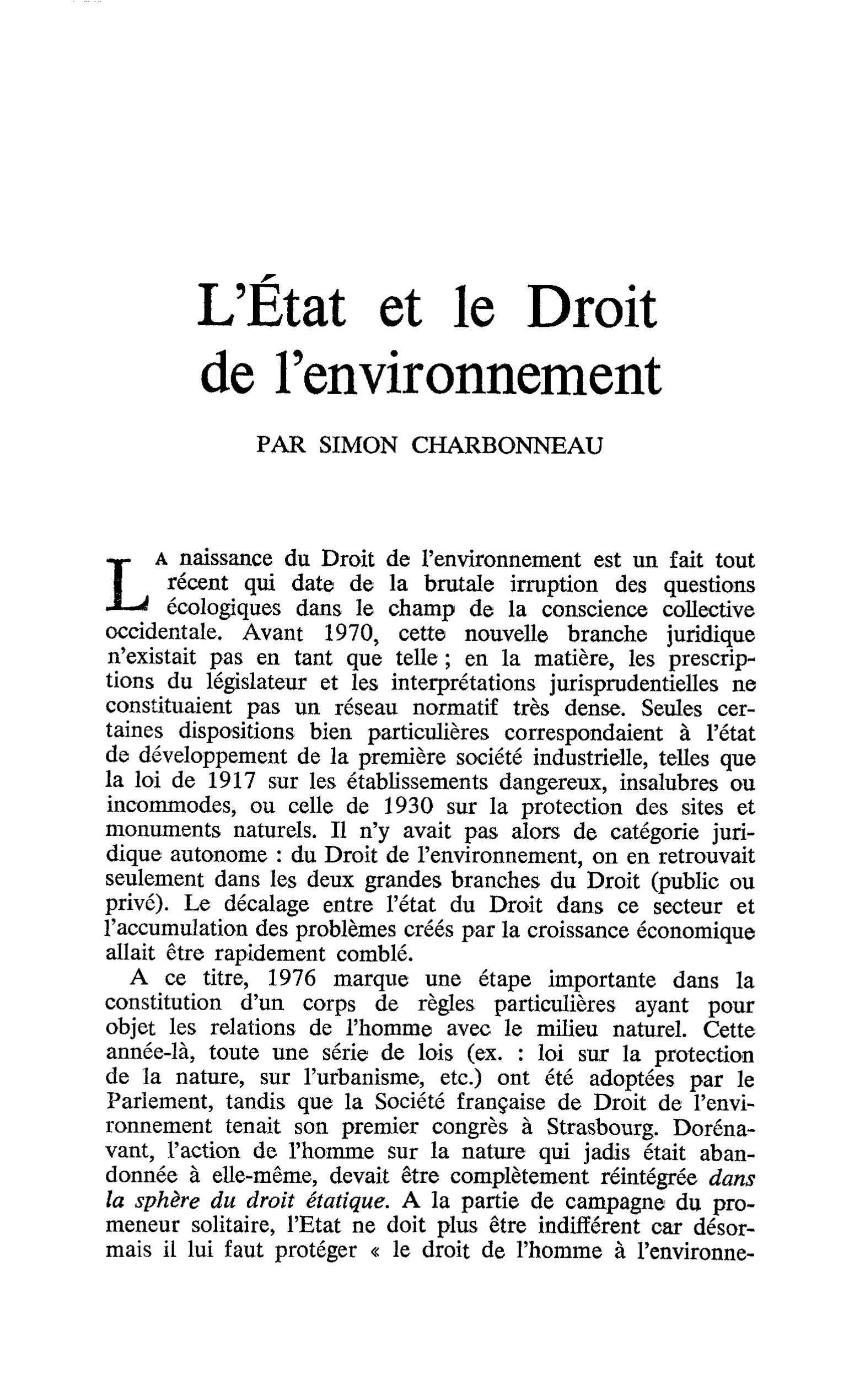 L’État et le Droit de l’environnement