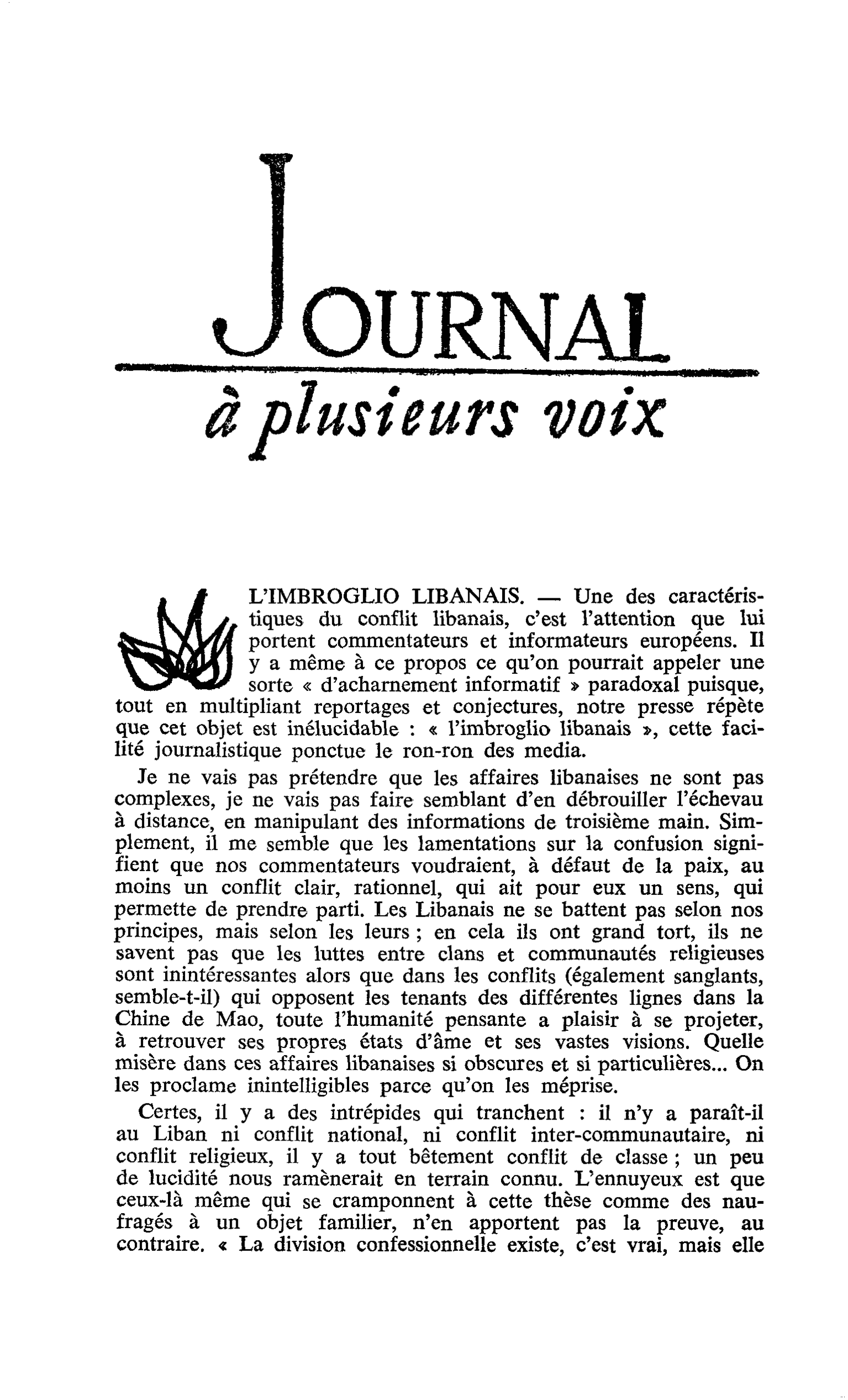 L’IMBROGLIO LIBANAIS