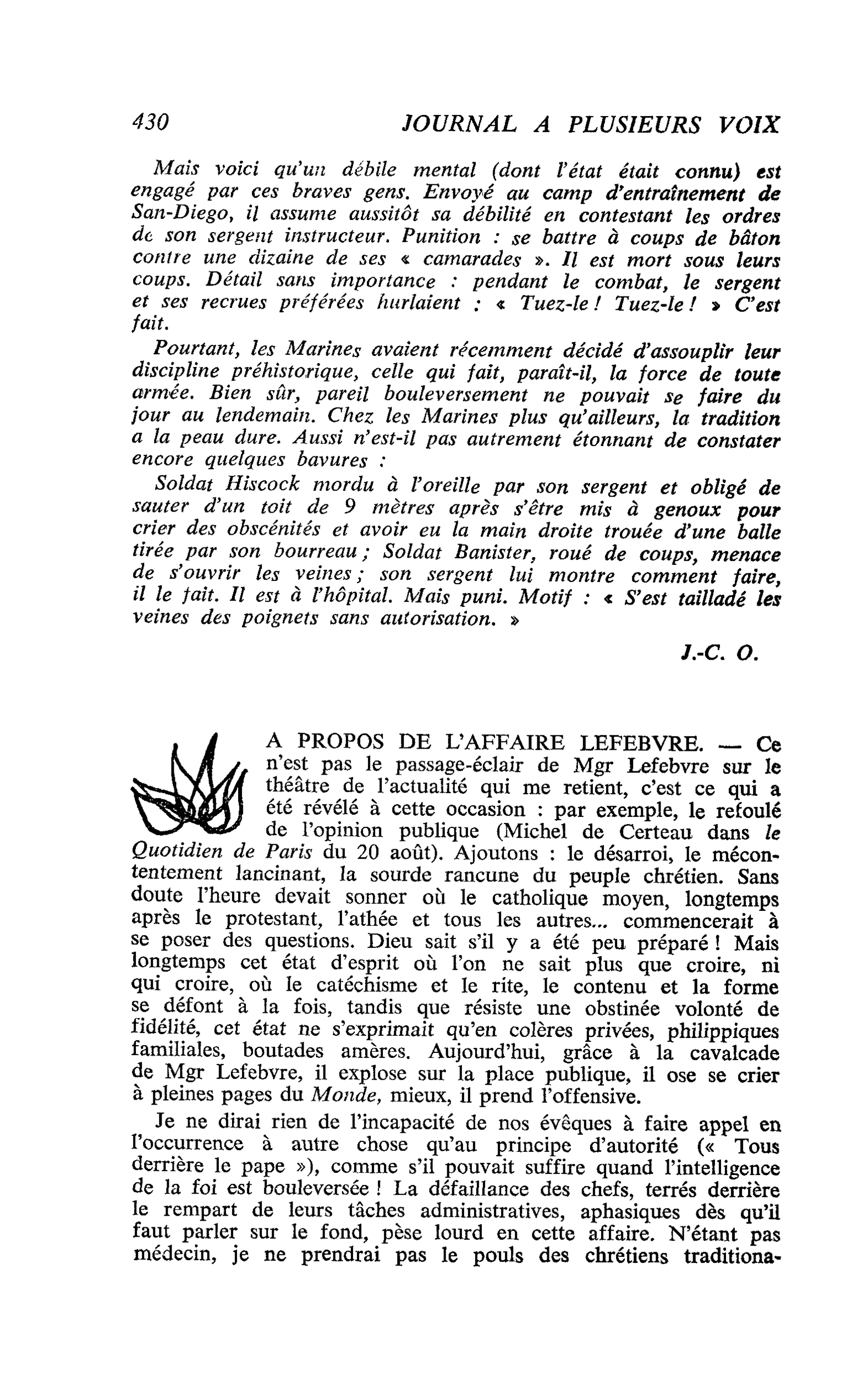 A PROPOS DE L’AFFAIRE LEFEBVRE