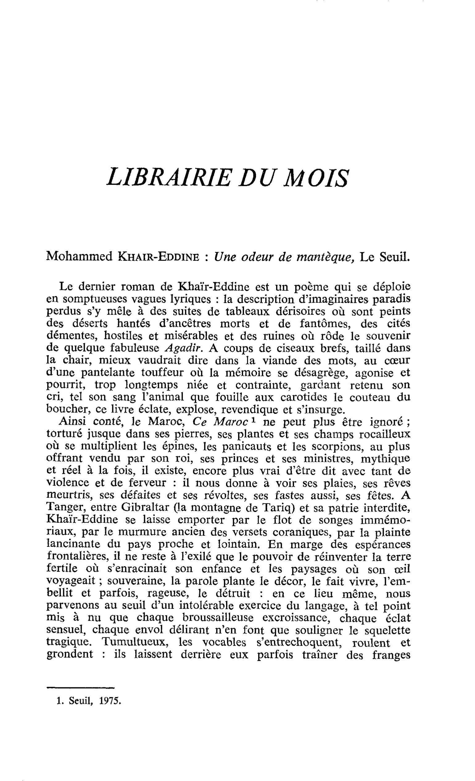 Mohammed Khair-Eddine : Une odeur de mantèque