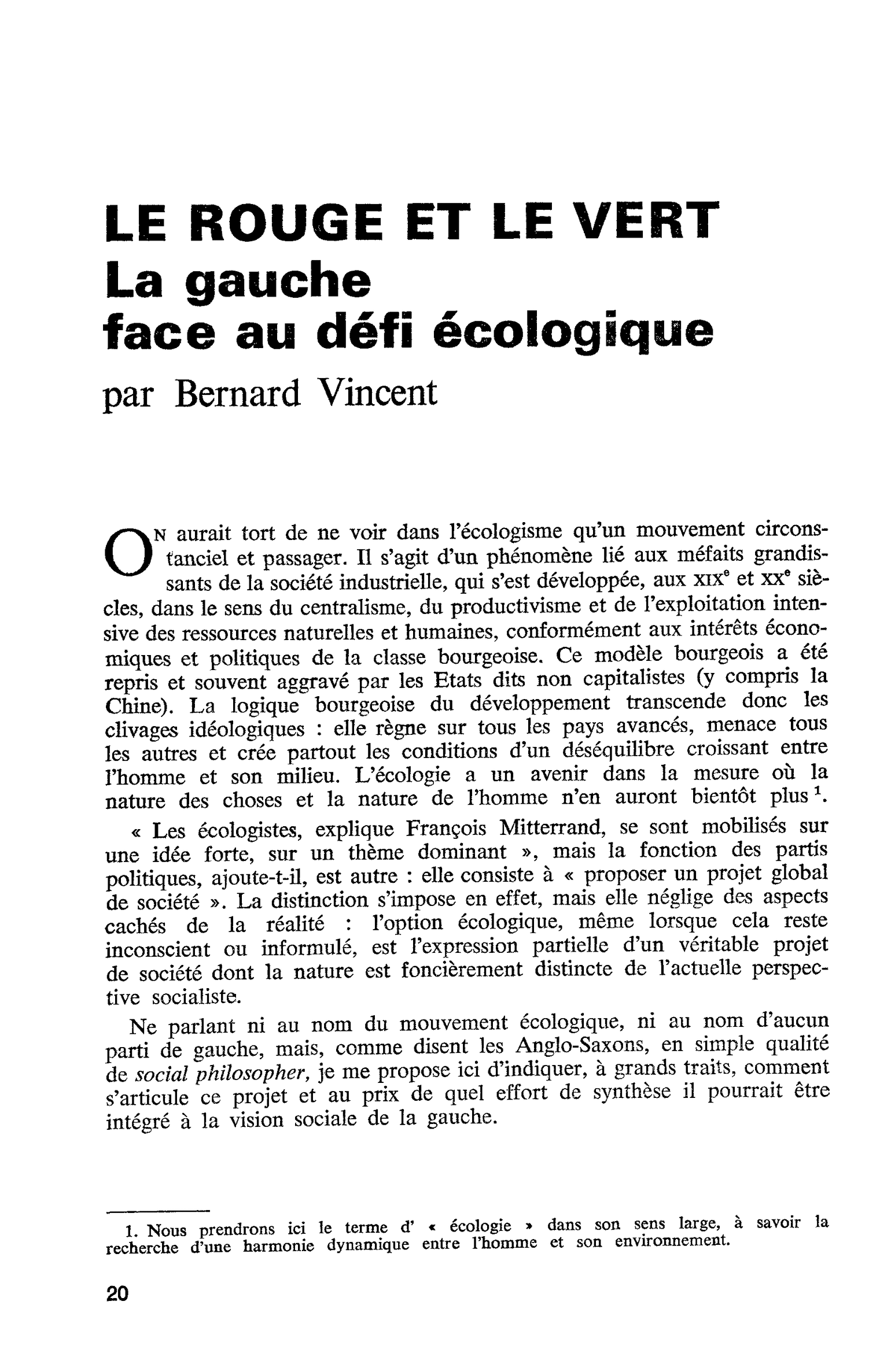 LE ROUGE ET LE VERT. La gauche face au défi écologique