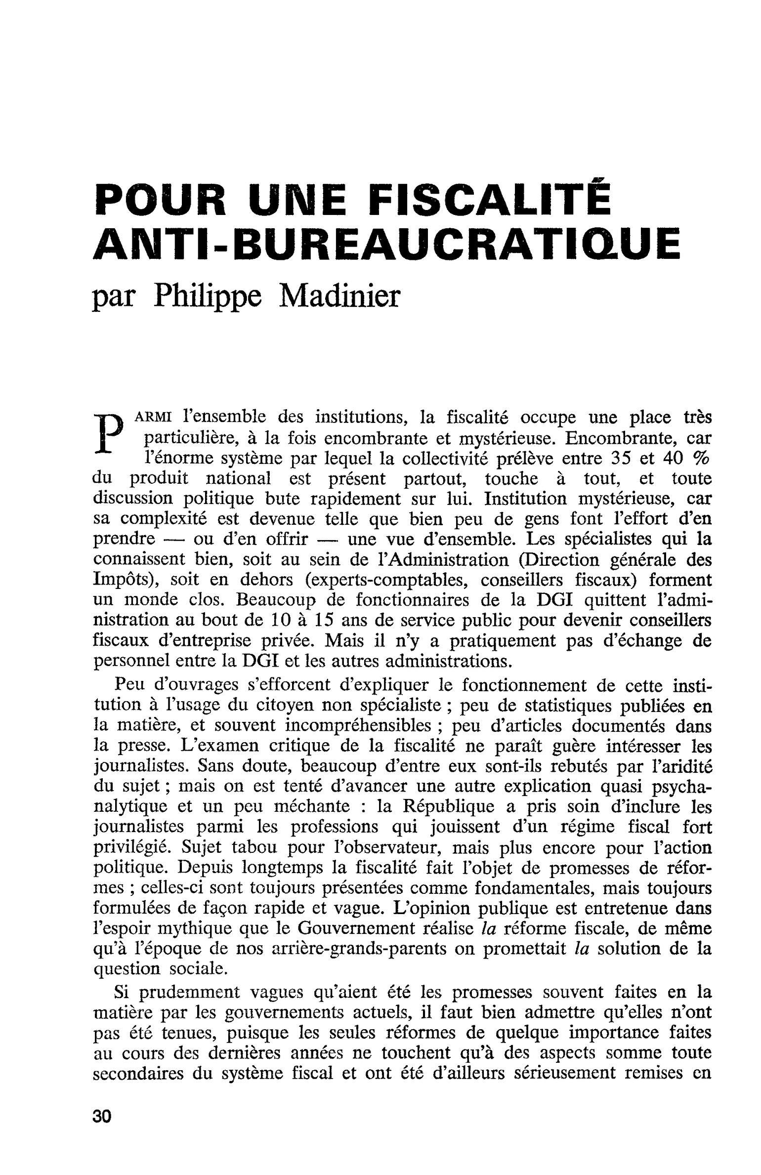 POUR UNE FISCALITÉ ANTI-BUREAUCRATIQUE