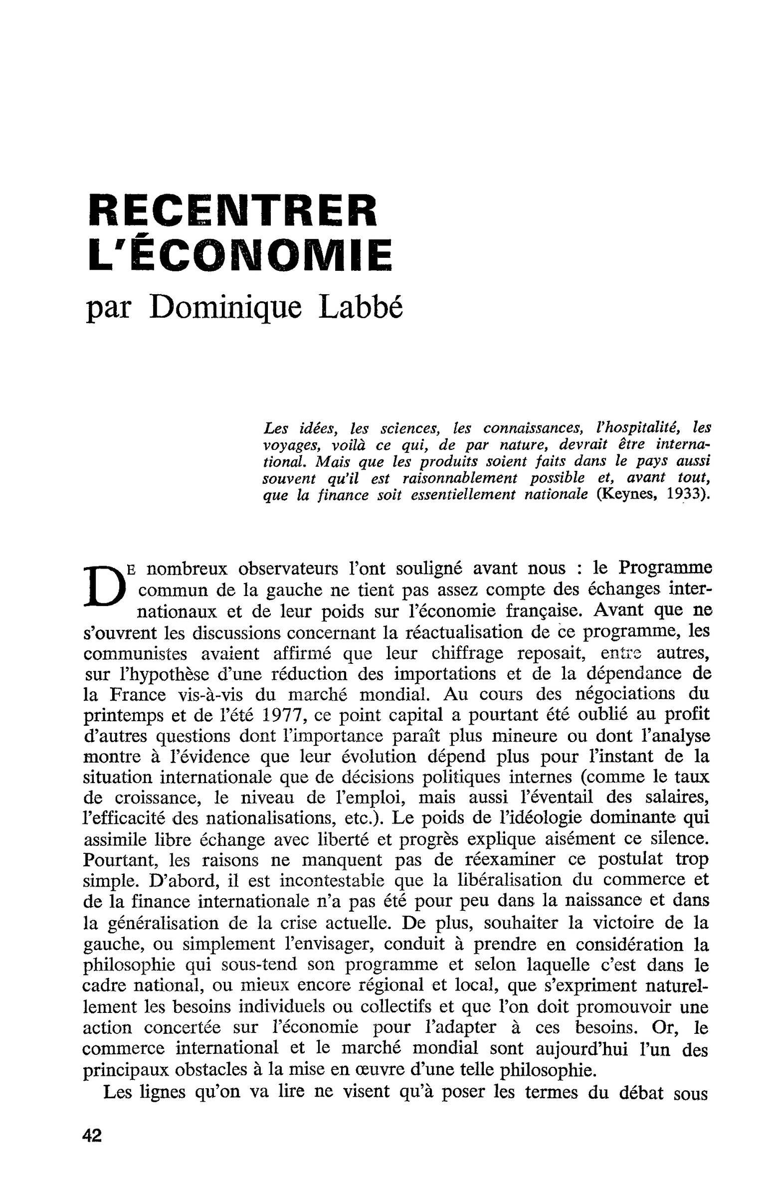 RECENTRER L’ÉCONOMIE