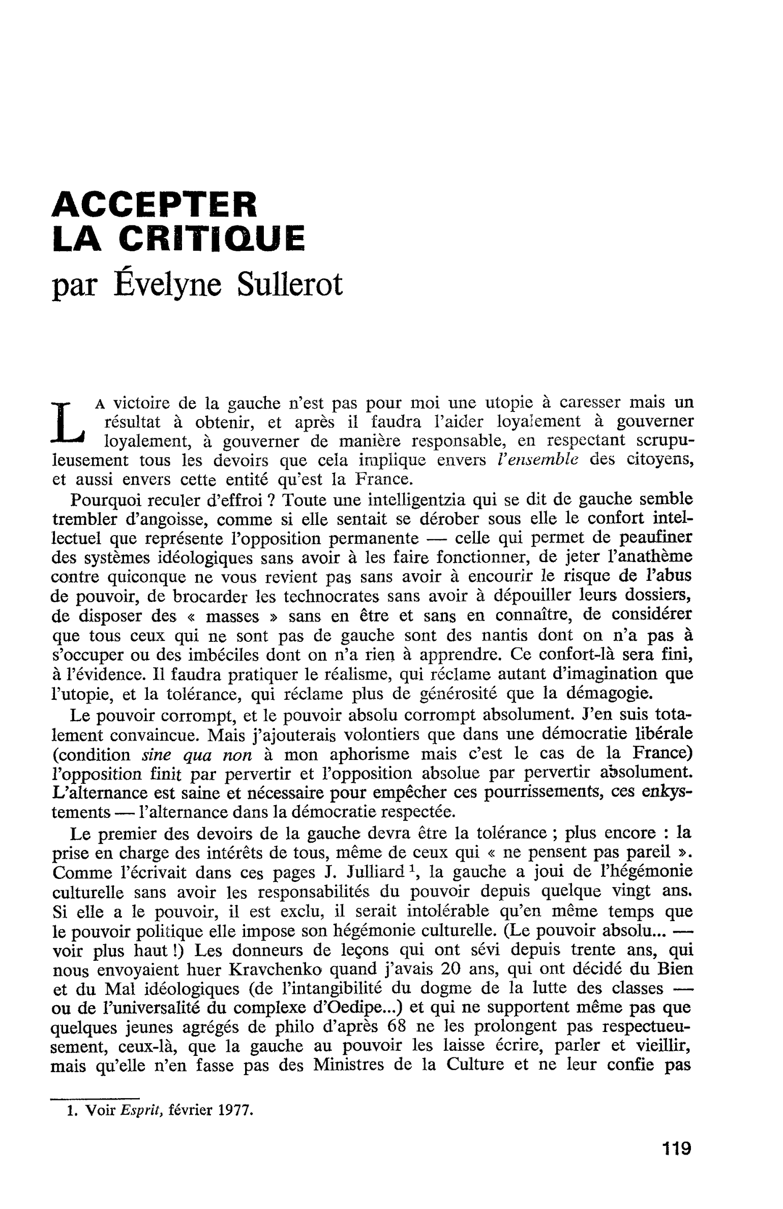 ACCEPTER LA CRITIQUE