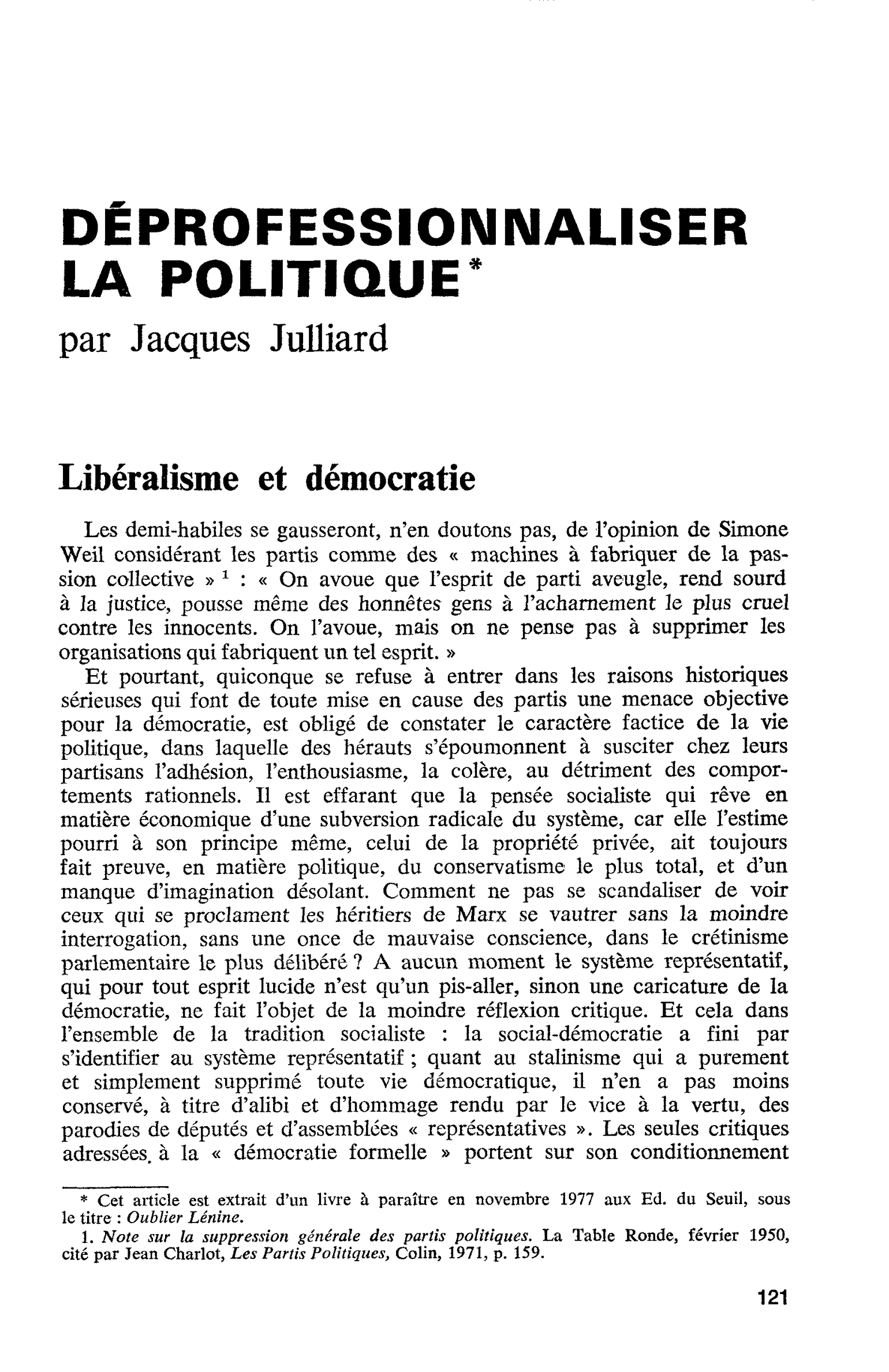 DÉPROFESSIONNALISER LA POLITIQUE
